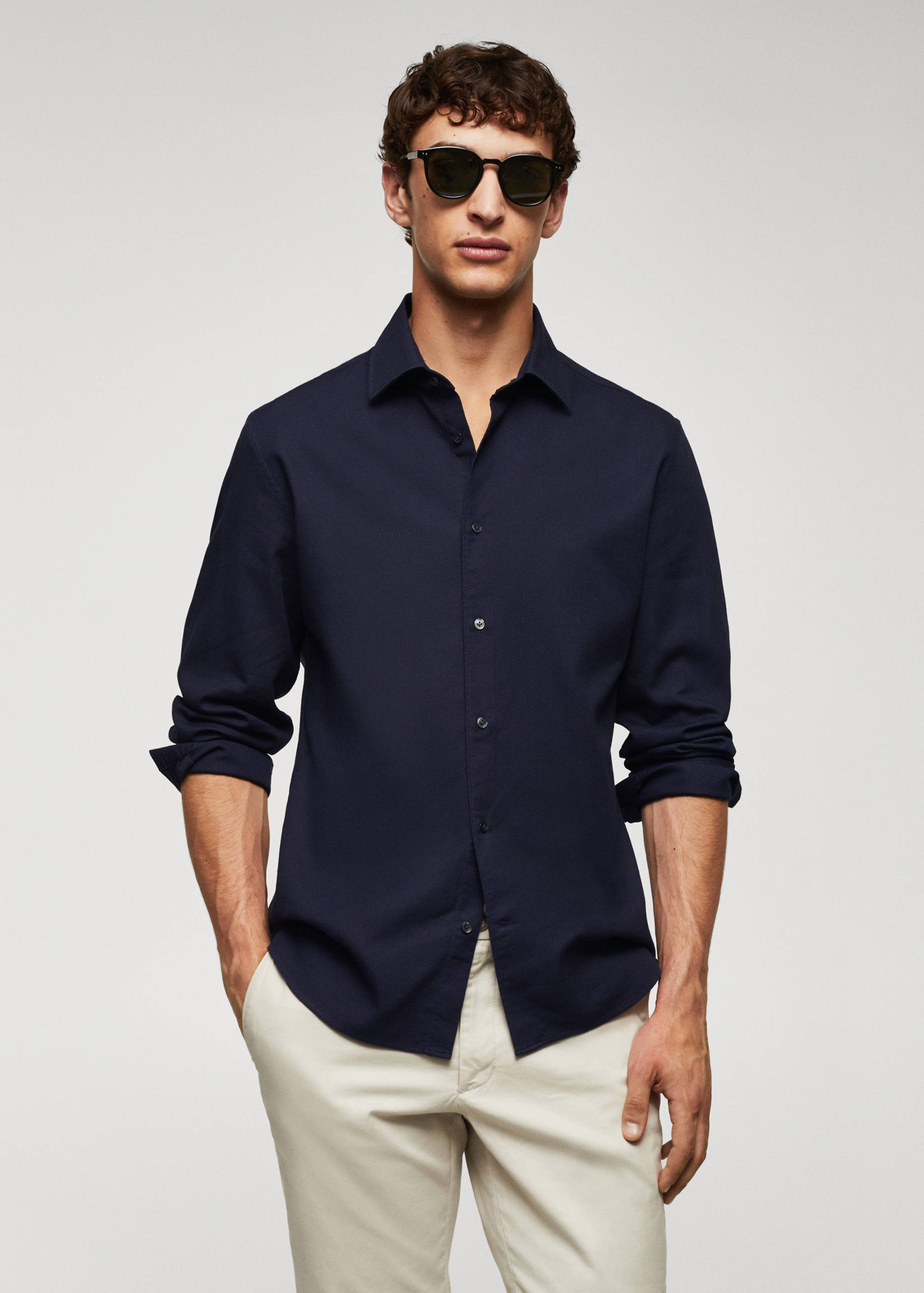 Slim-fit cotton structured shirt - Medium plane