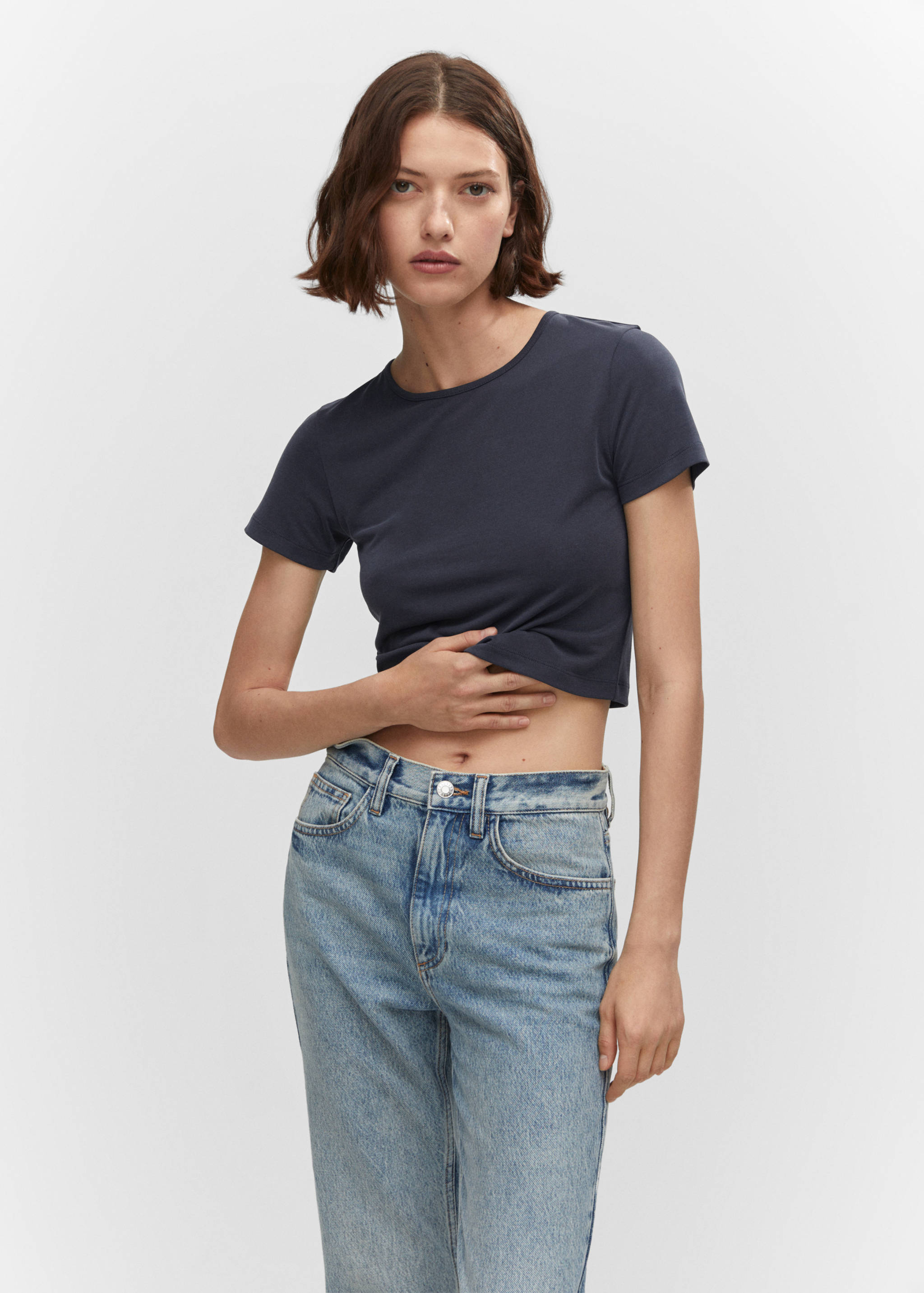 Cropped modal t-shirt - Medium plane