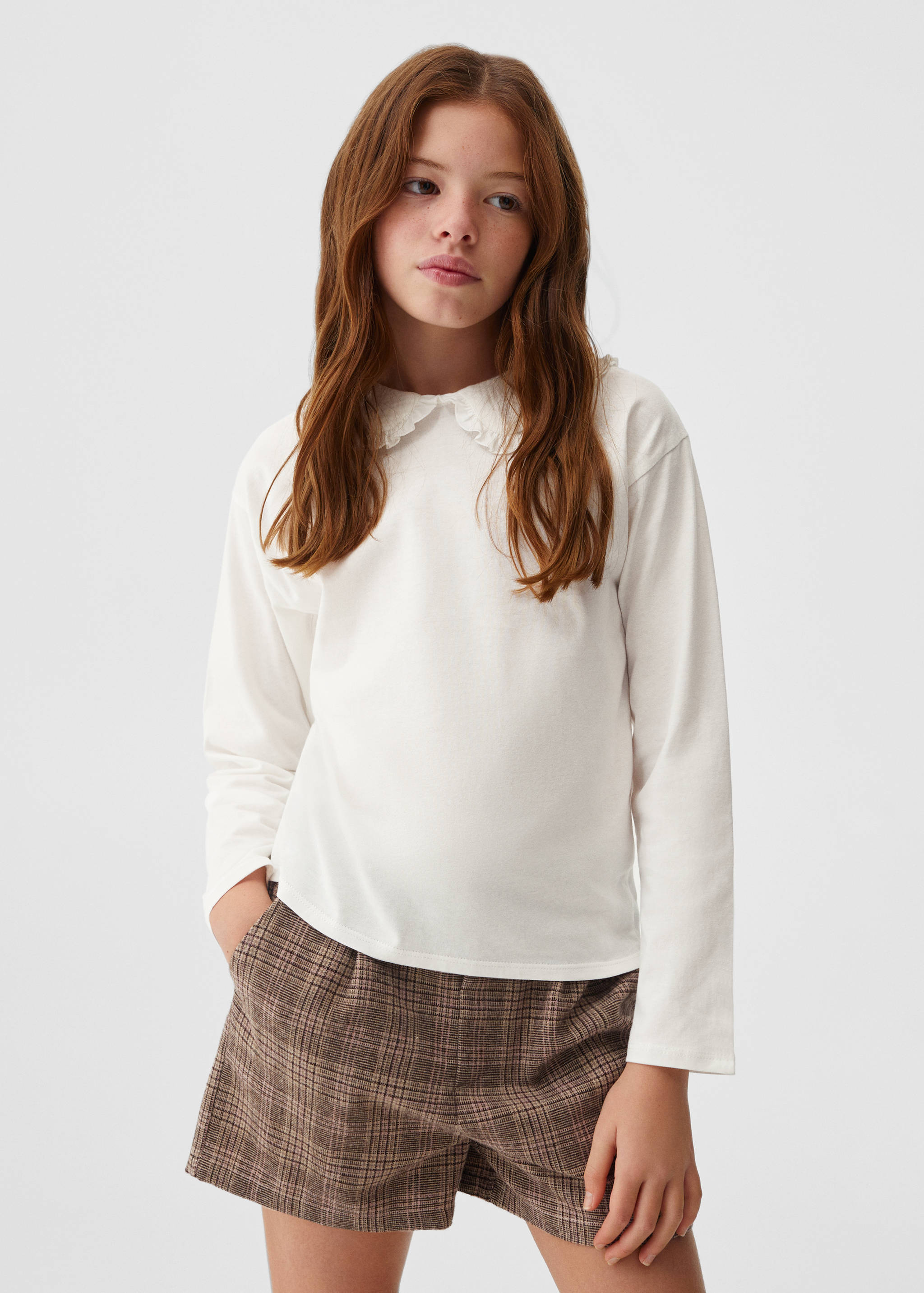 Camiseta algodón cuello babydoll - Plano medio