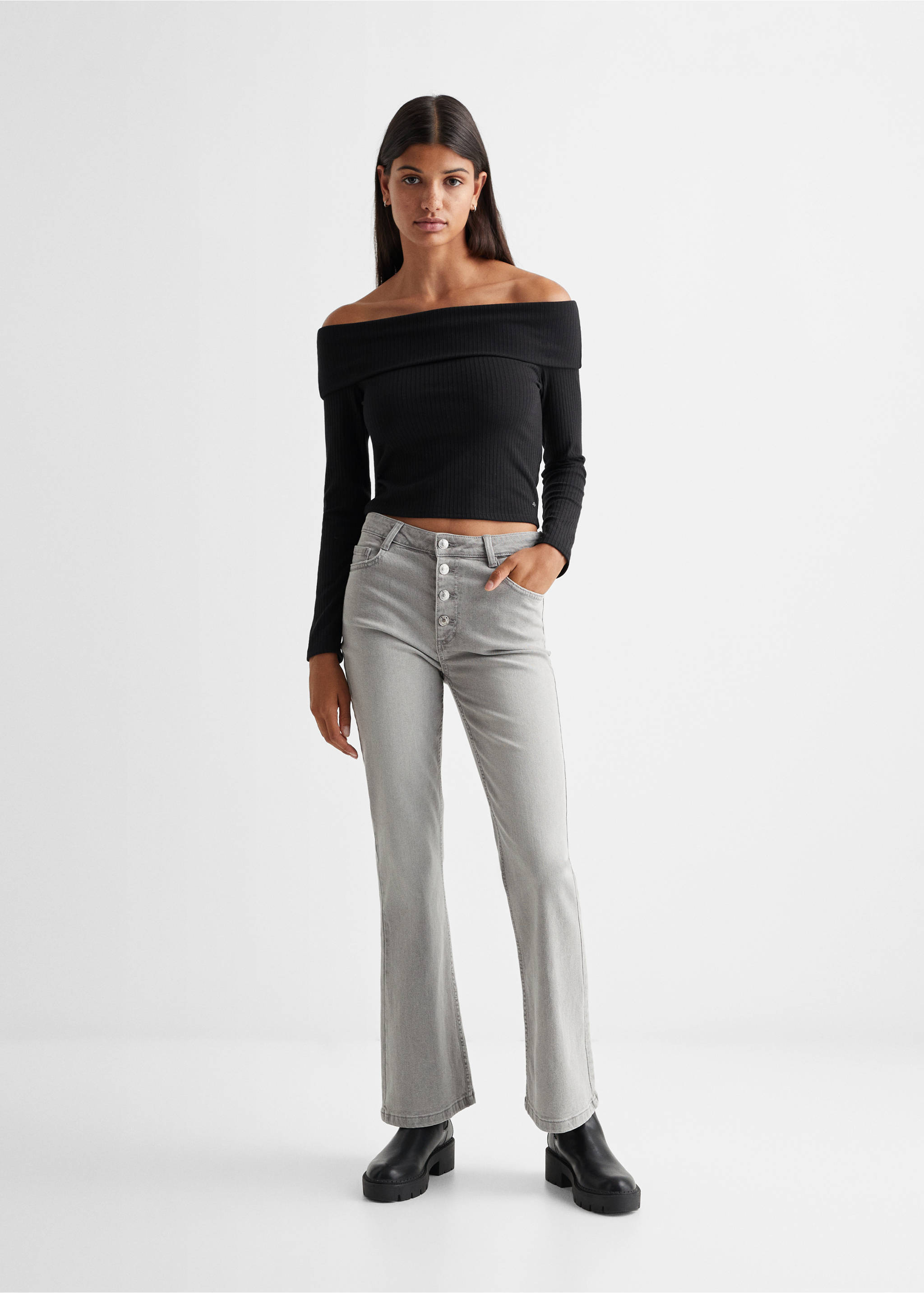 T-shirt épaules dénudées rayures - Plan général, Noir. Ref: 57004031-00.