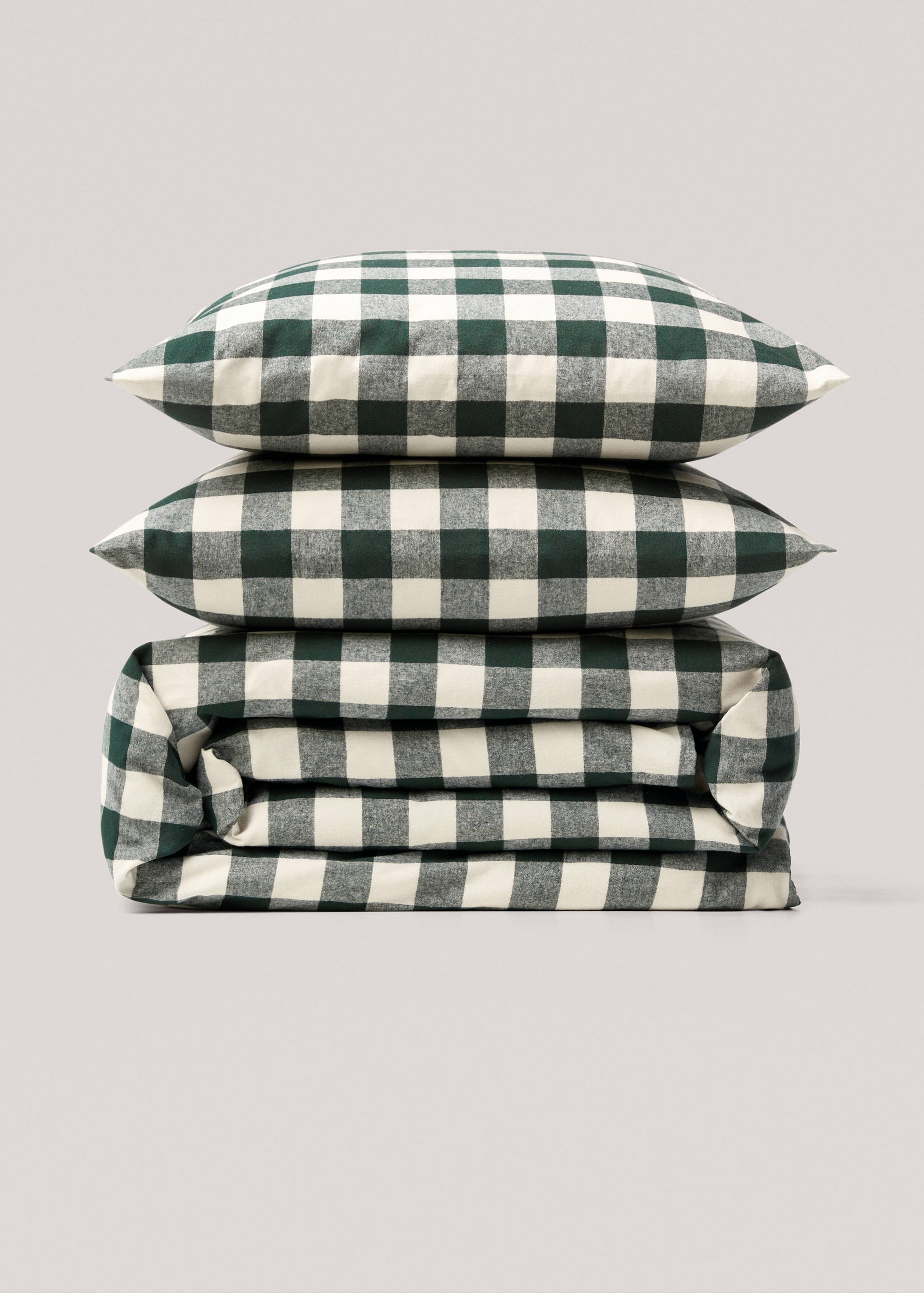 Flanell-Bettbezug mit zweifarbigem Karomuster für 150/160 cm Bett - Artikel ohne Model