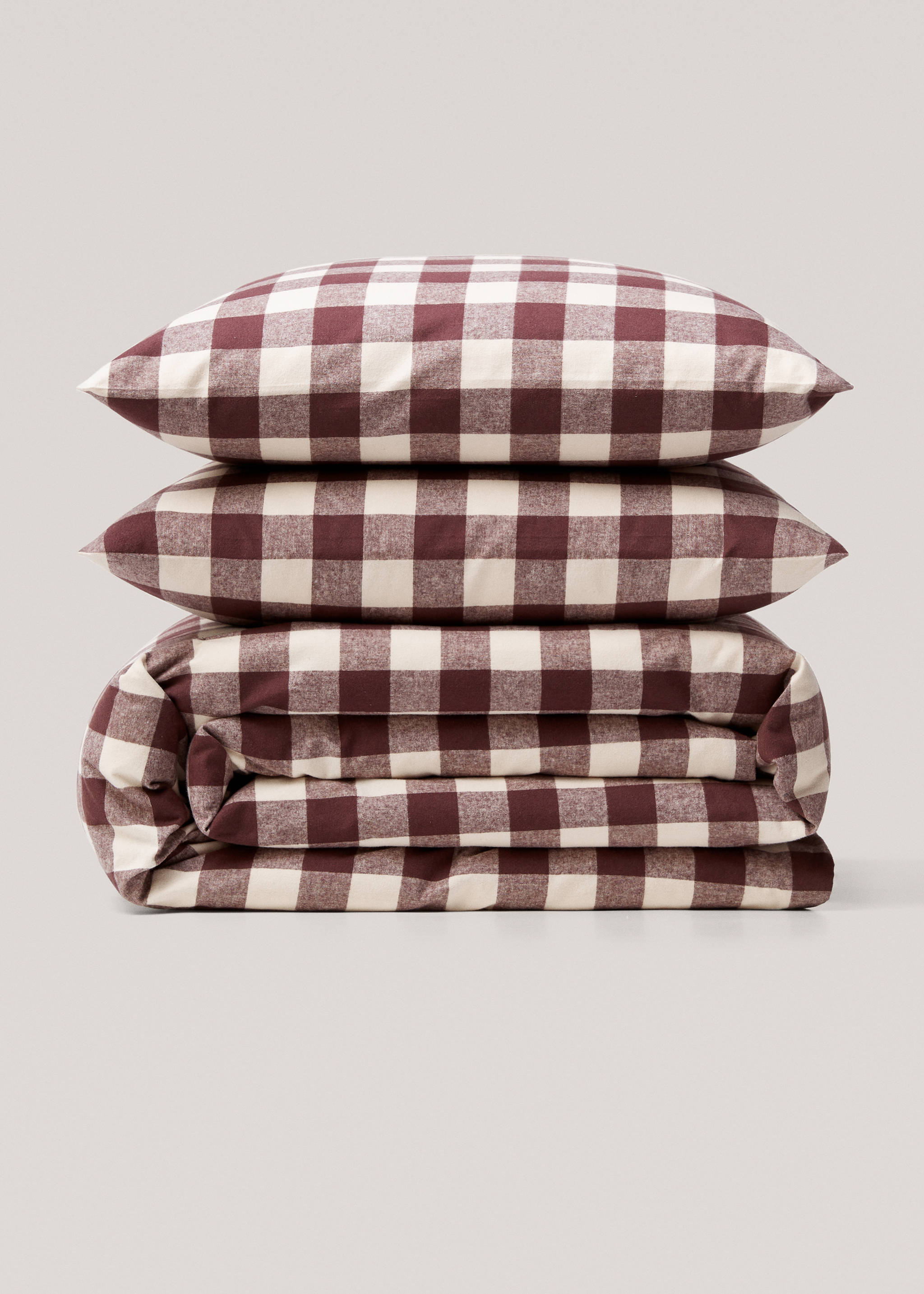 Flanell-Bettbezug mit zweifarbigem Karomuster für 150/160 cm Bett - Artikel ohne Model