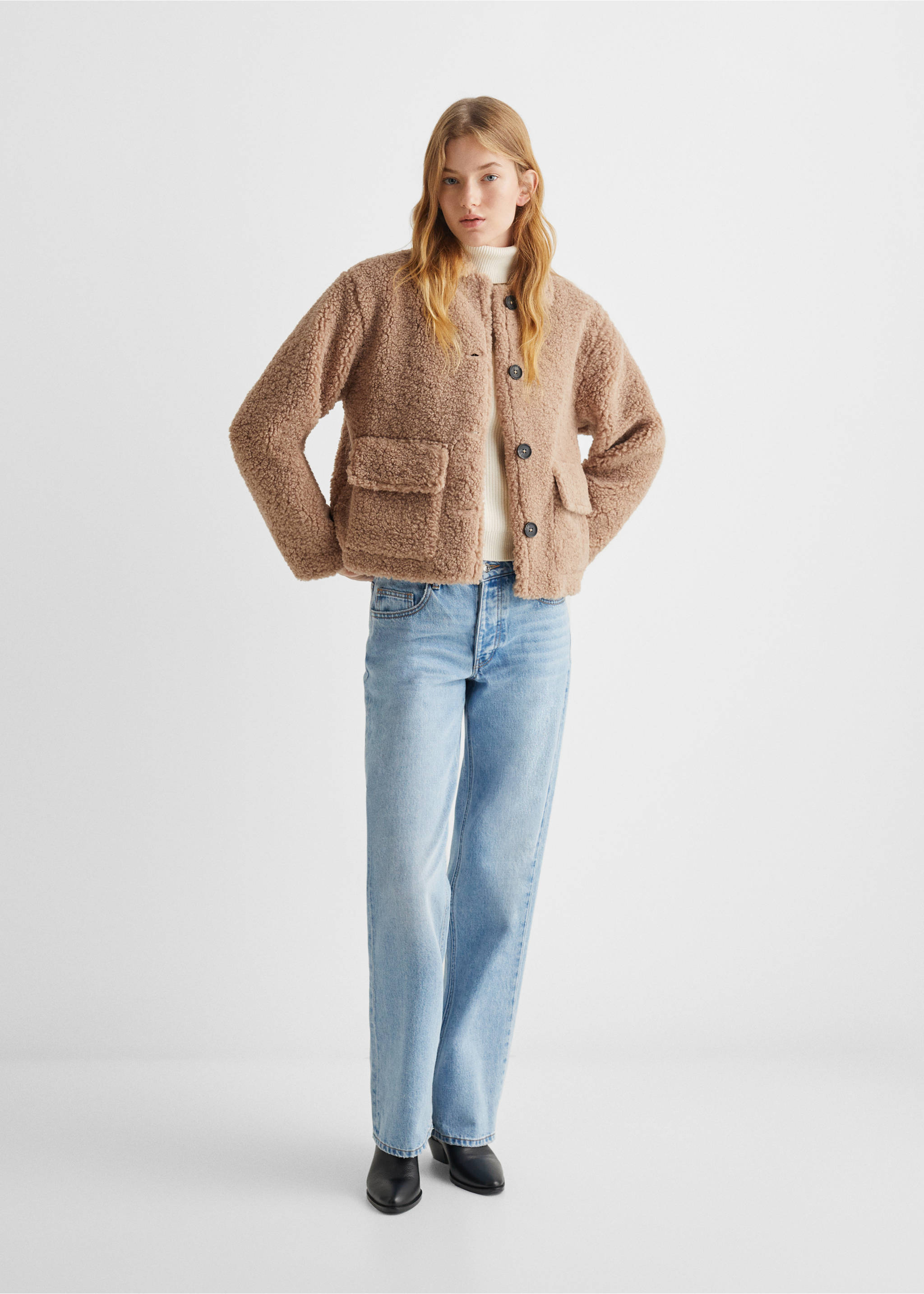 Shearling-effect coat - General plane, Ecru. Ref: 57004399-00.