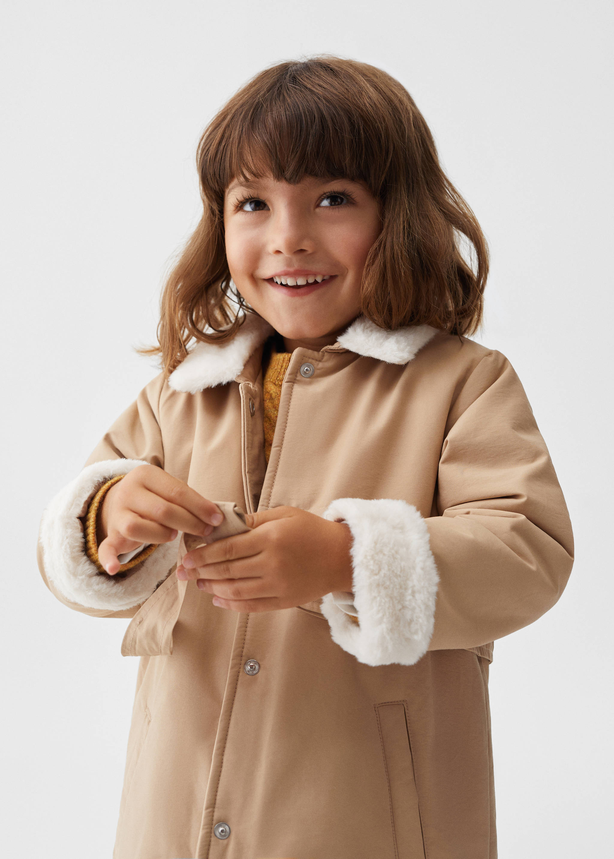 Trench coat with fur-effect collar - Medium plane