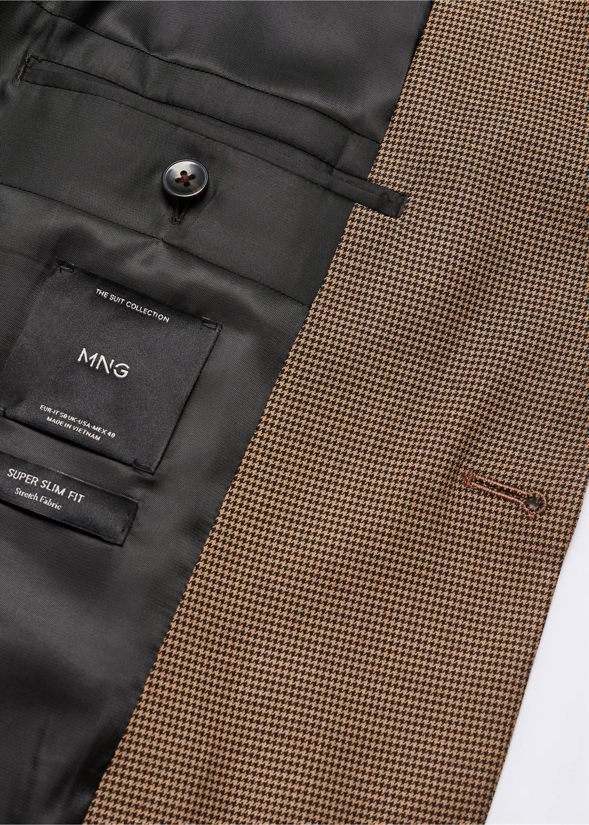 Super Slim Fit-Anzugsakko aus Stretchgewebe - Detail des Artikels 8, Braun. Ref: 57004763-00.