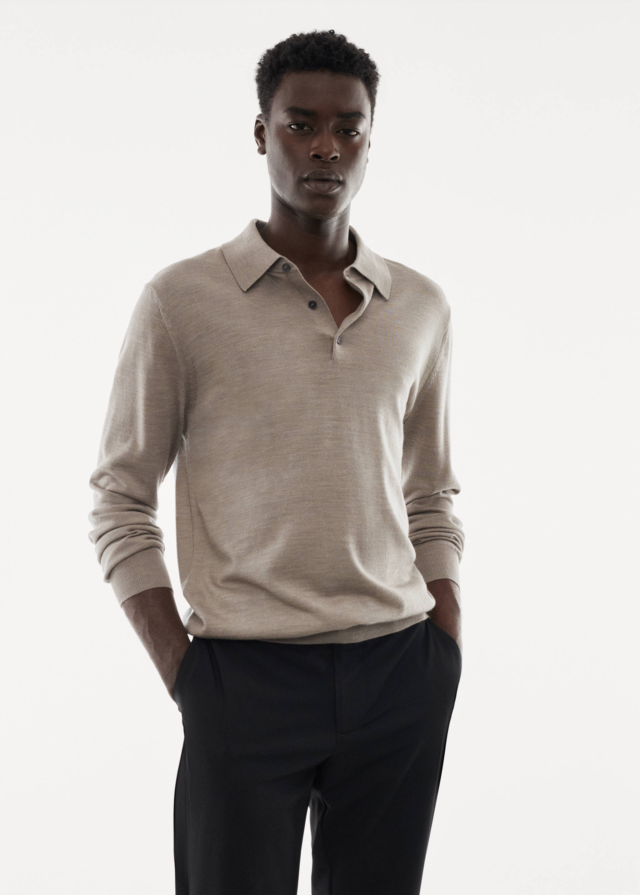 100% merino wool long-sleeved polo shirt - Medium plane