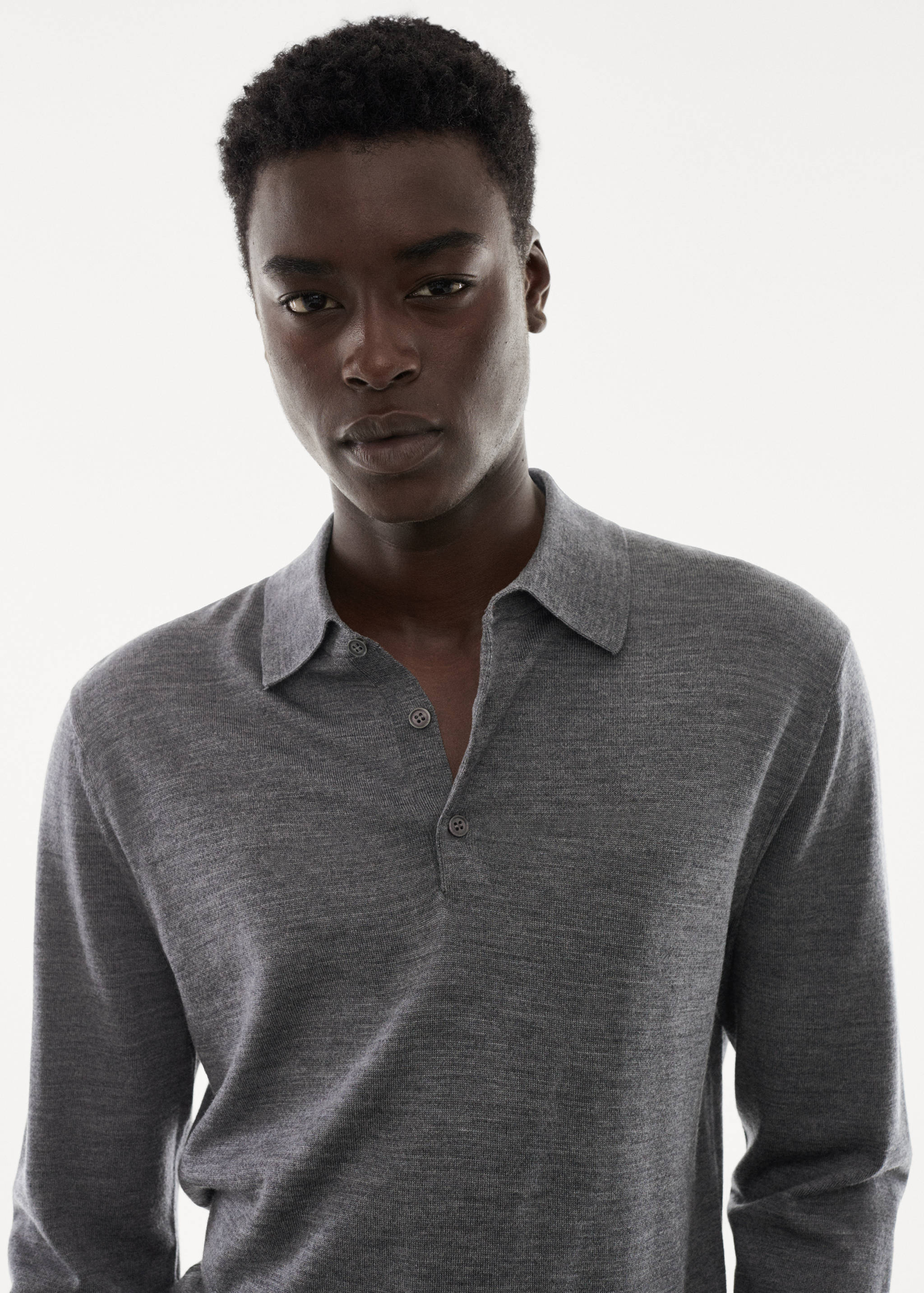 100% merino wool long-sleeved polo shirt - Details of the article 1
