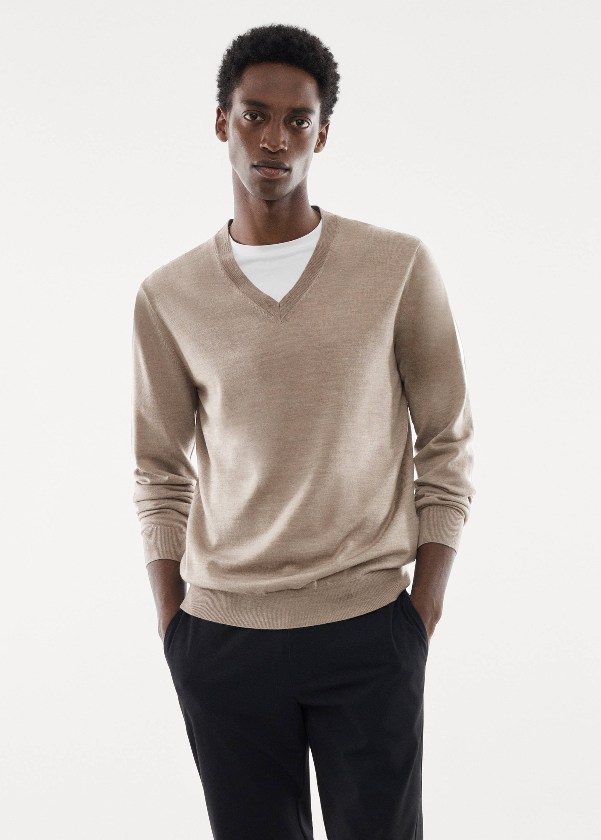 Pull-over 100 % laine mérinos col V - Plan moyen