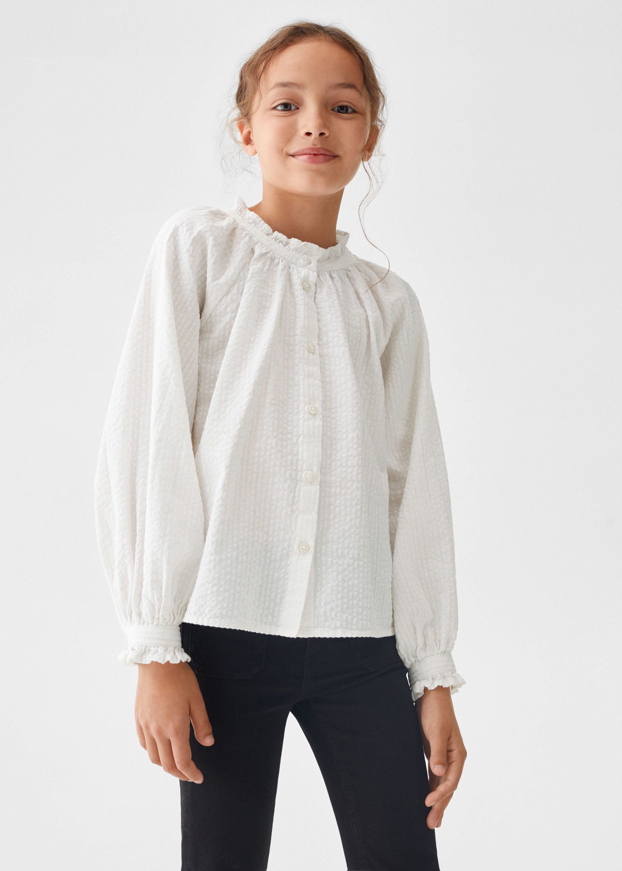 Blusa de algodão enrugada - Plano médio