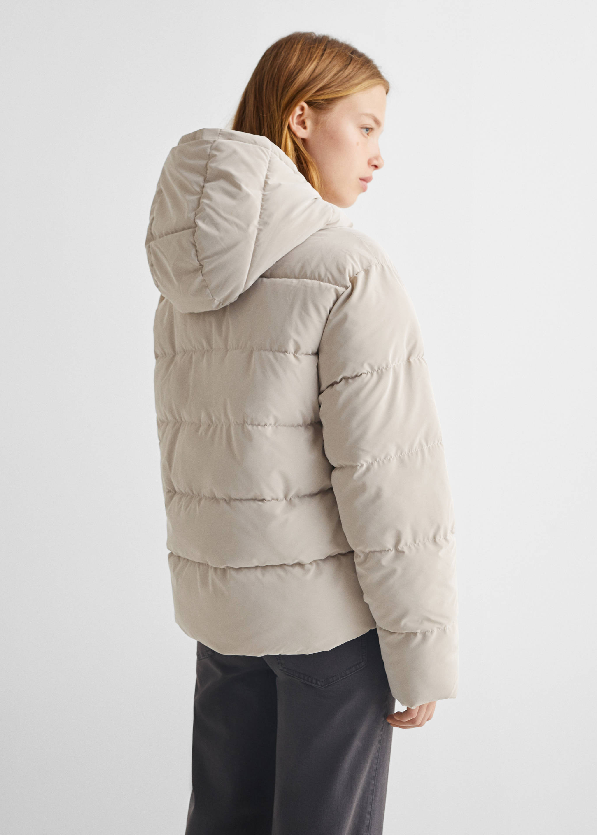 Waterdichte gewatteerde jas met ruitpatroon - Achterkant van het artikel