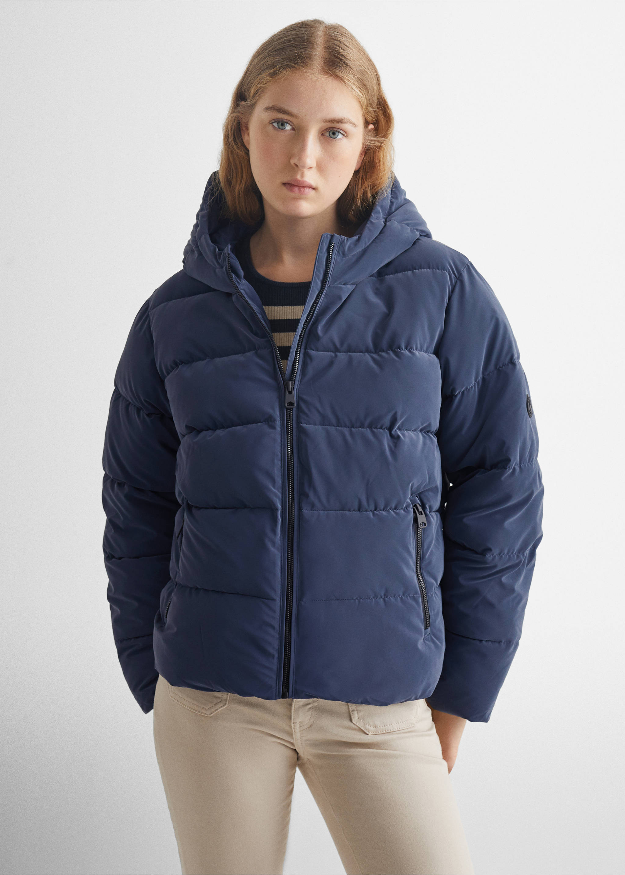 Wasserabweisende Steppjacke - Mittlere Ansicht, Dunkles Marineblau. Ref: 57005136-00.