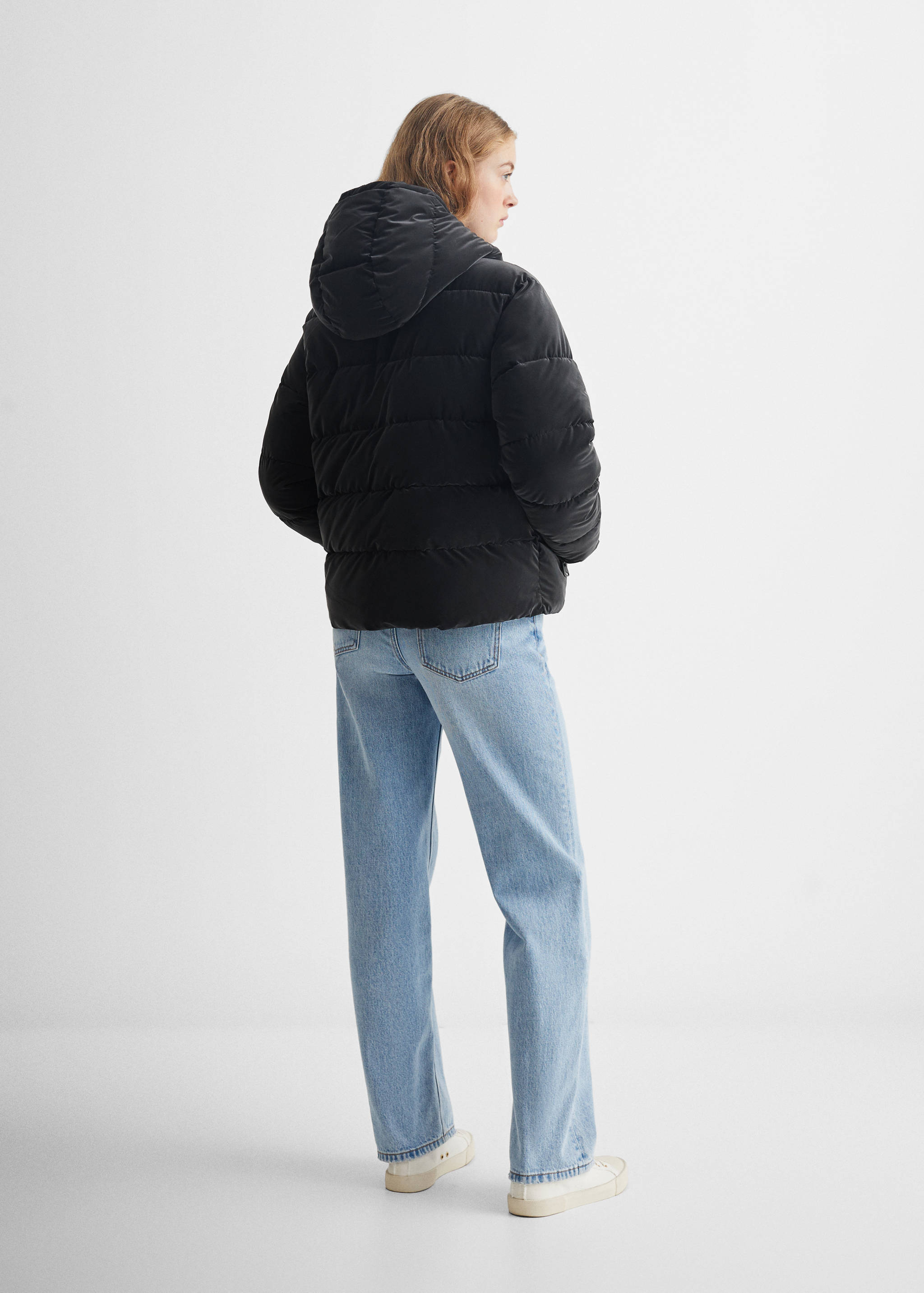 Waterdichte gewatteerde jas met ruitpatroon - Achterkant van het artikel