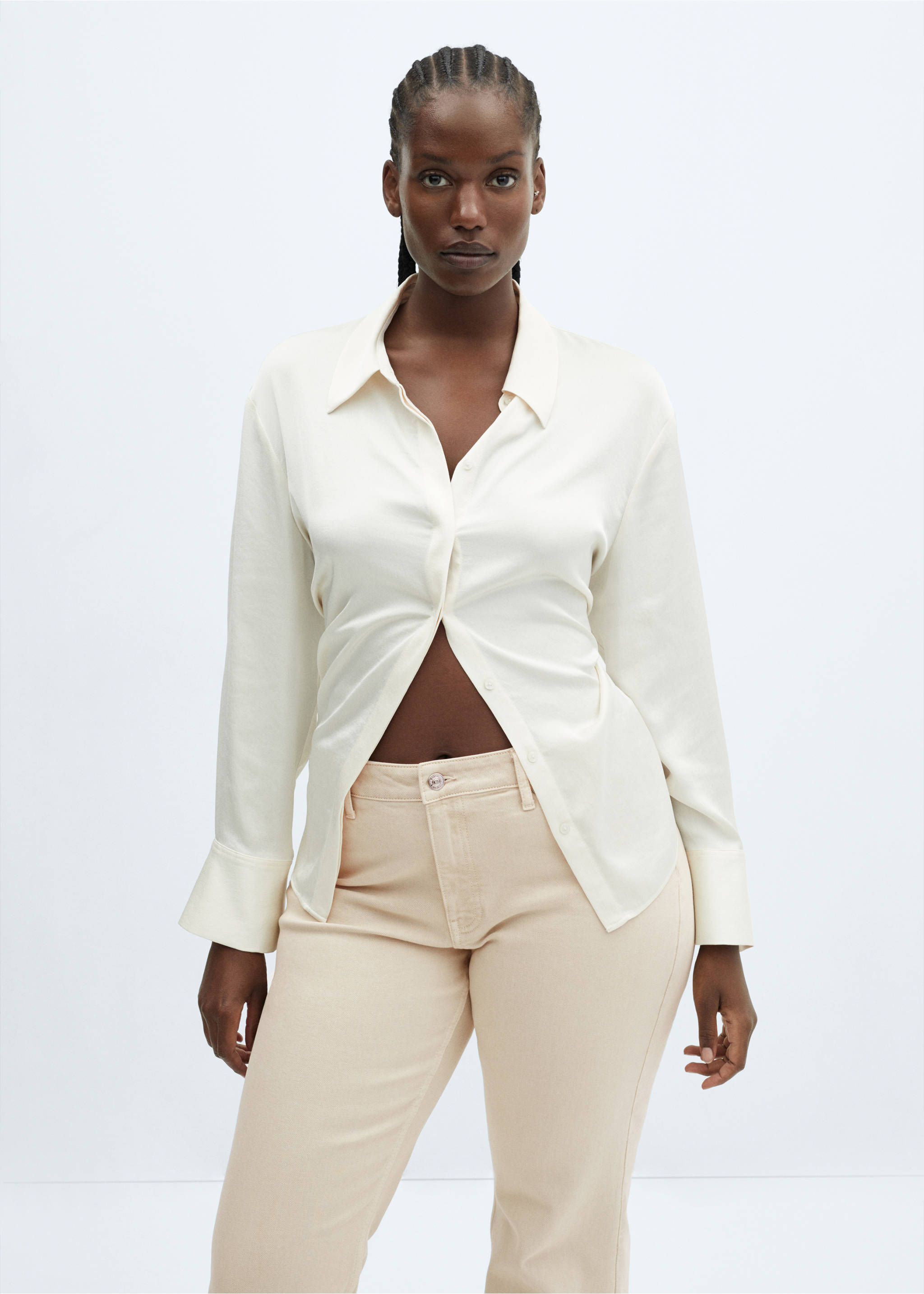 Medium-rise flared jeans - Details of the article 5, Ecru. Ref: 57005146-00.