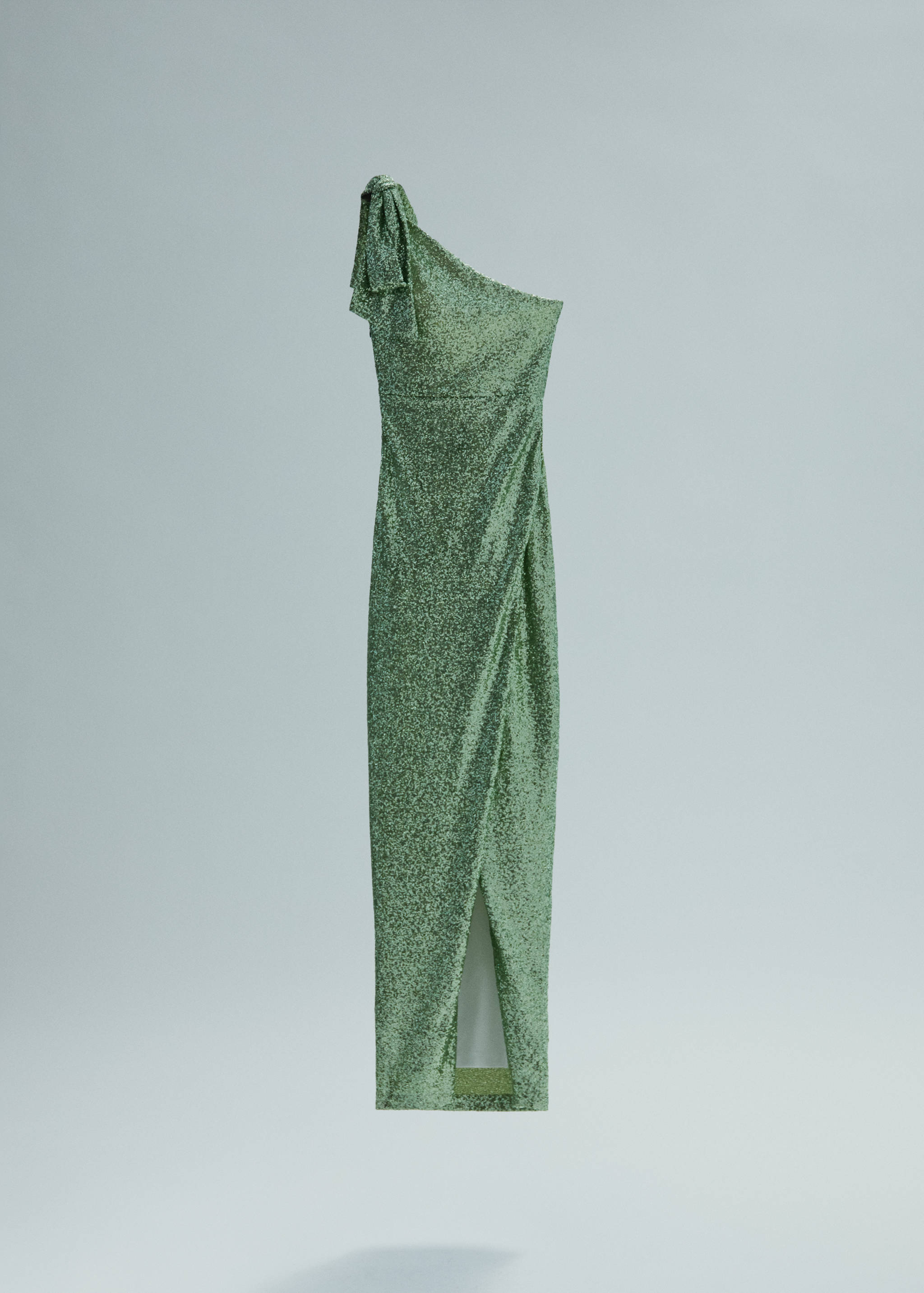 Asymmetrical sequin dress with bow - Article without model, Green. Ref: 57005155-00.
