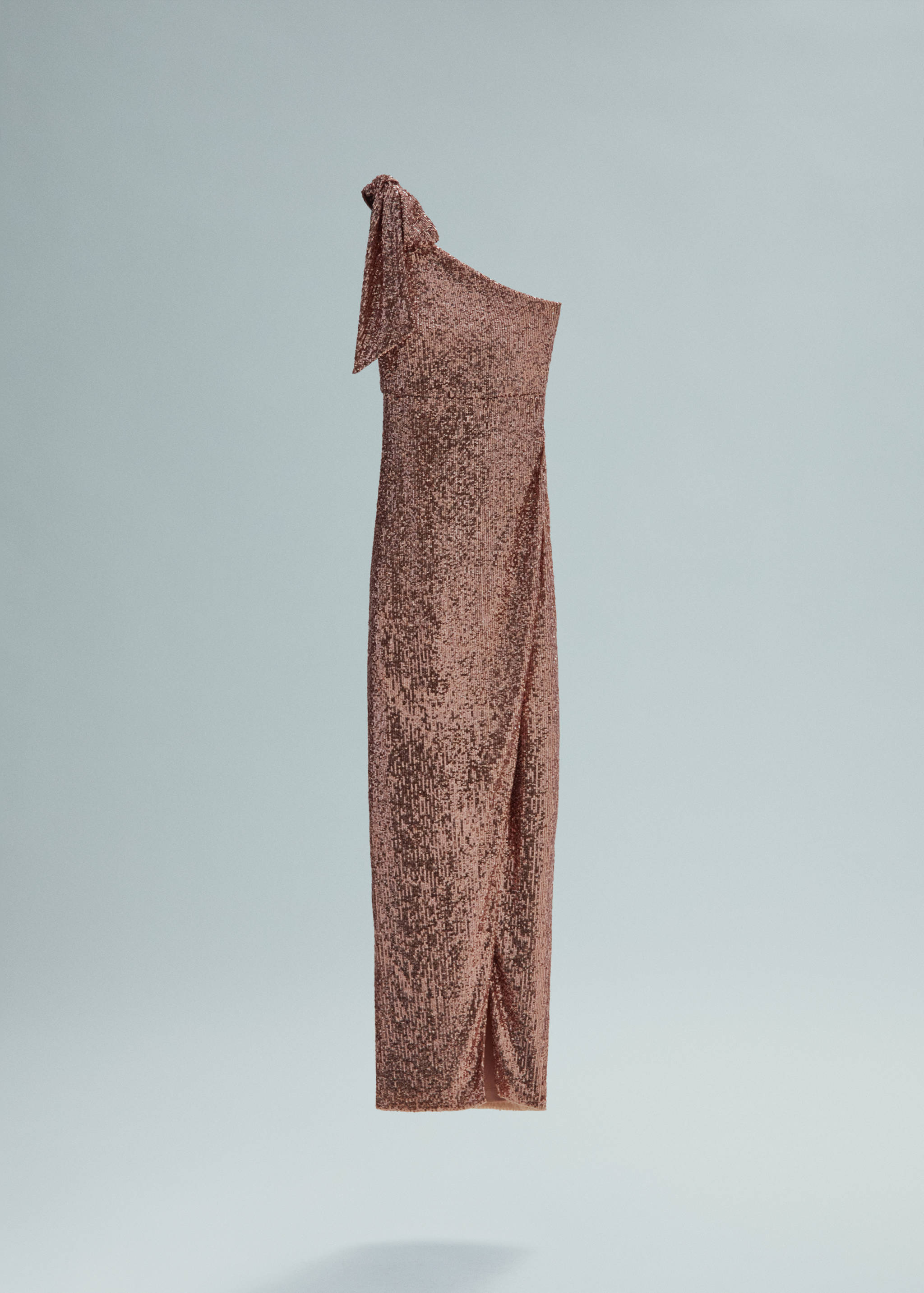Asymmetrical sequin dress with bow - Article without model, Beige. Ref: 57005156-00.