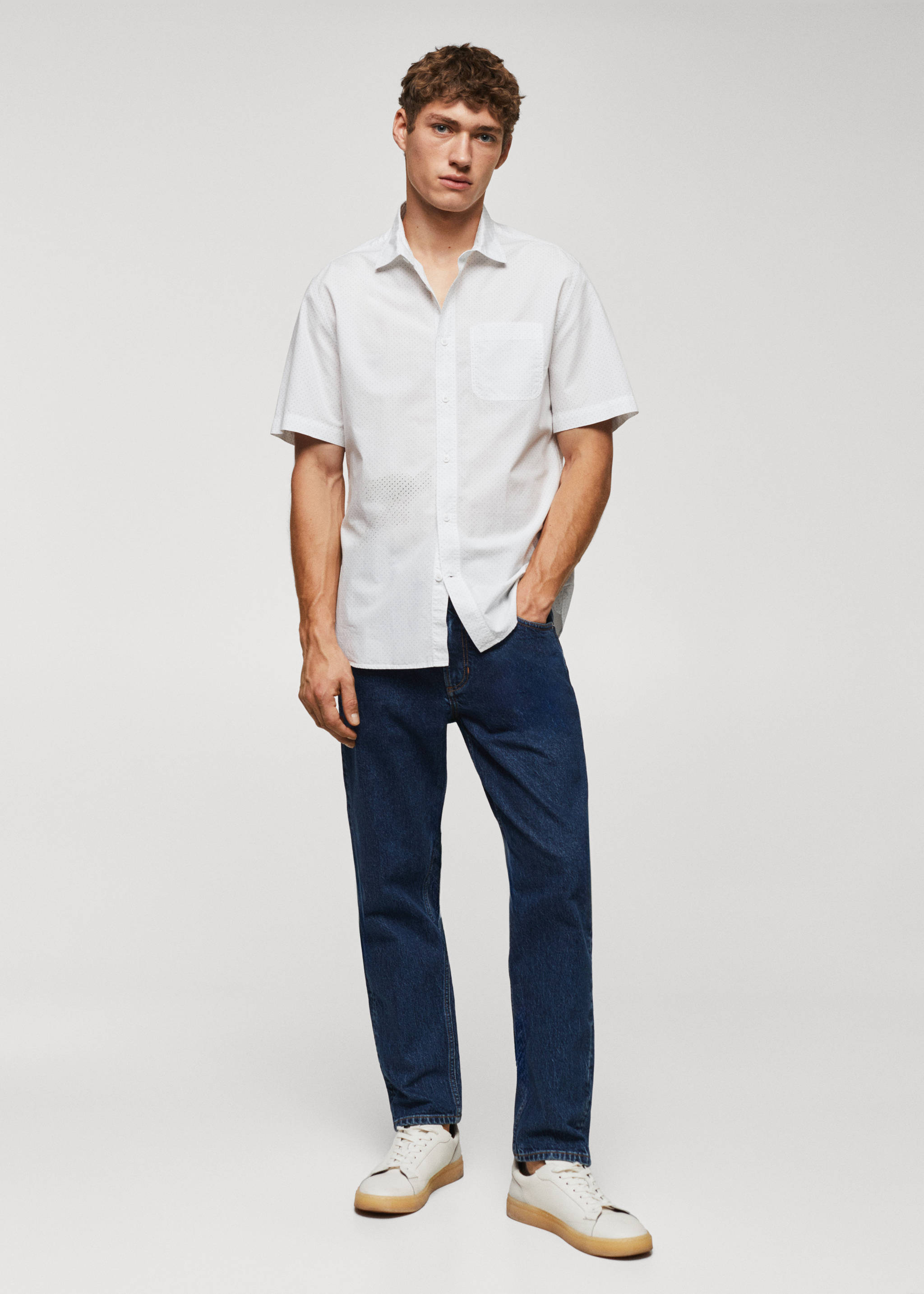 100% cotton short-sleeved mirco-patterned shirt - General plane, Green. Ref: 57005794-00.