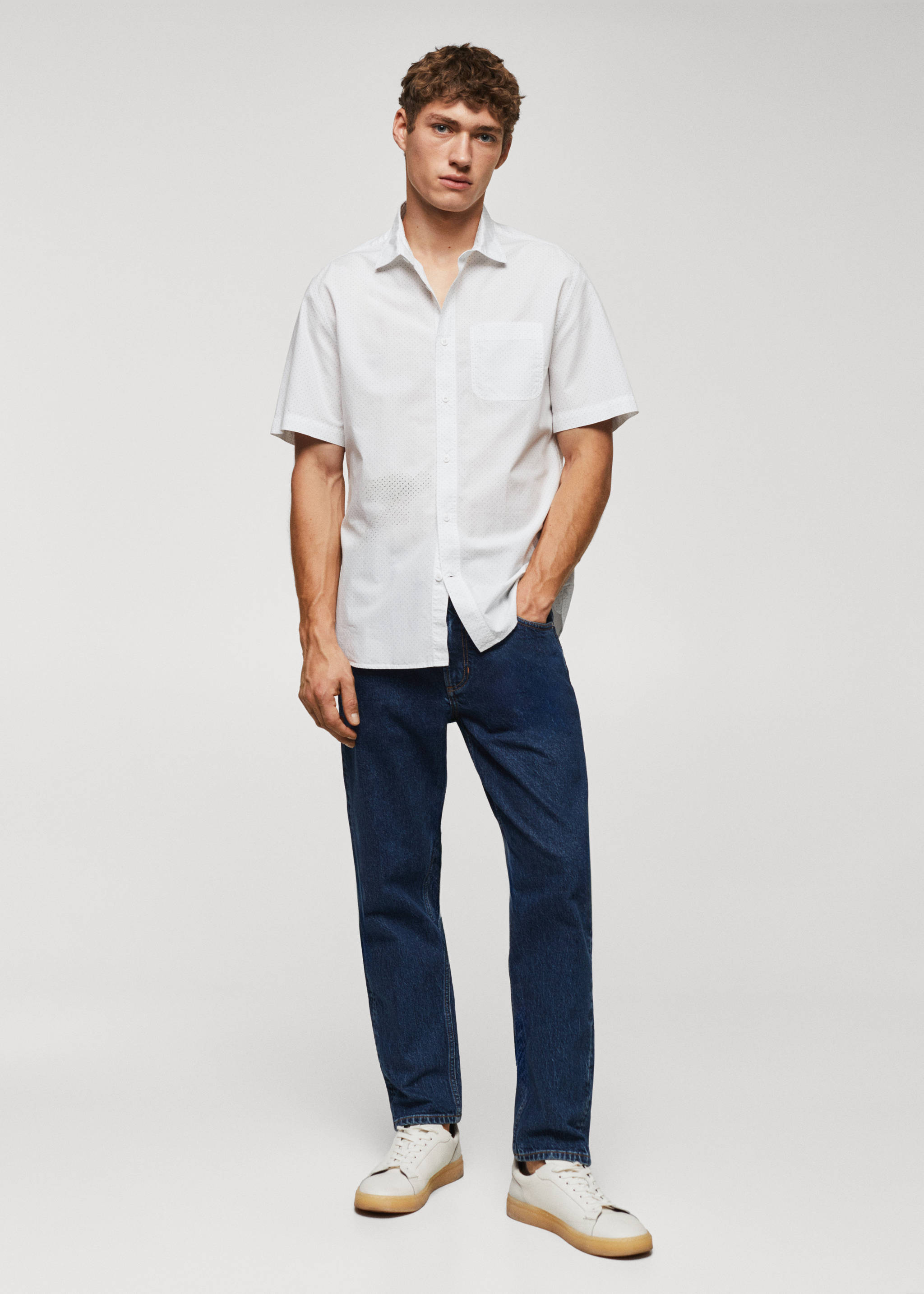 100% cotton short-sleeved mirco-patterned shirt - General plane