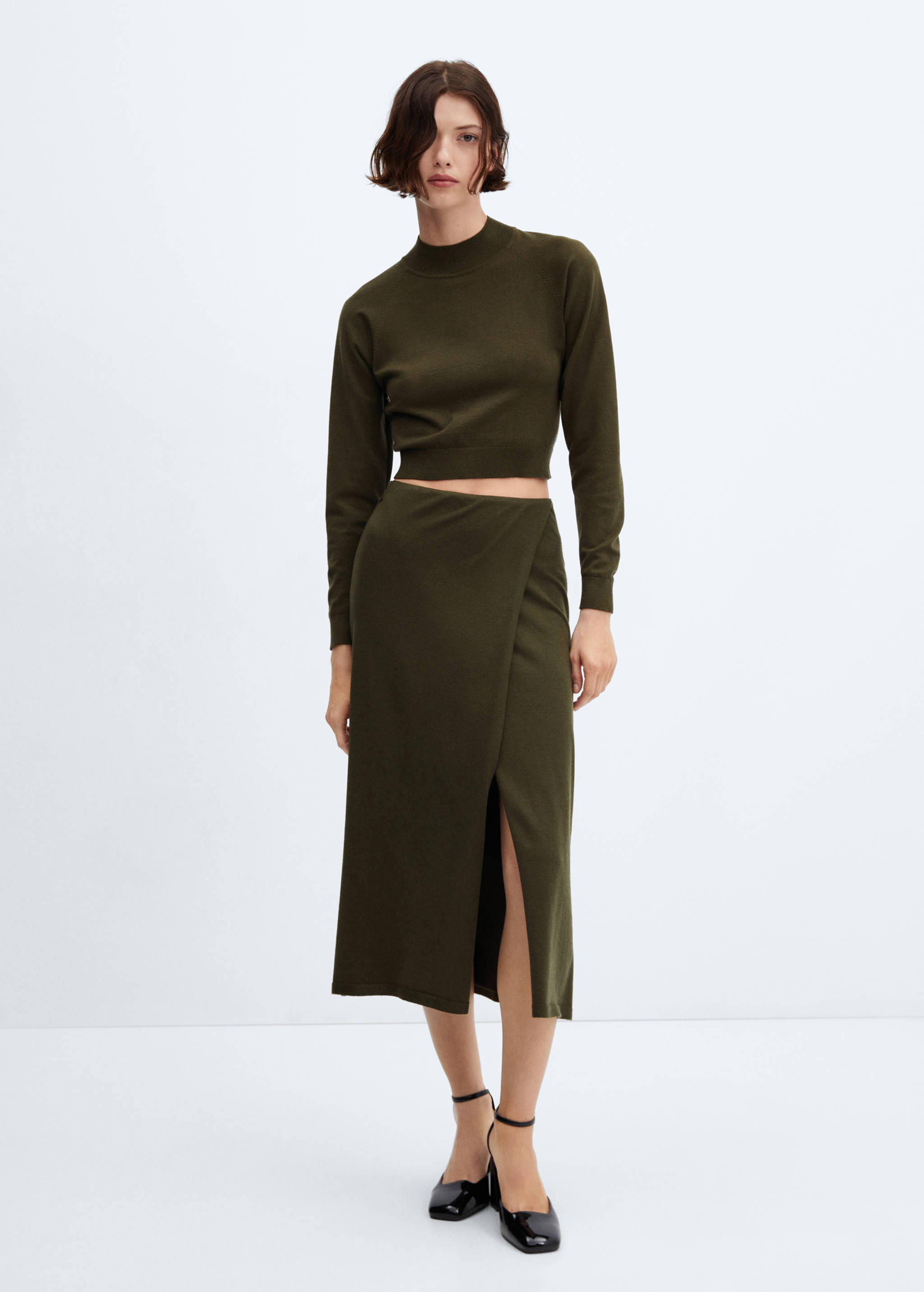 Cropped sweater with perkins neck - General plane