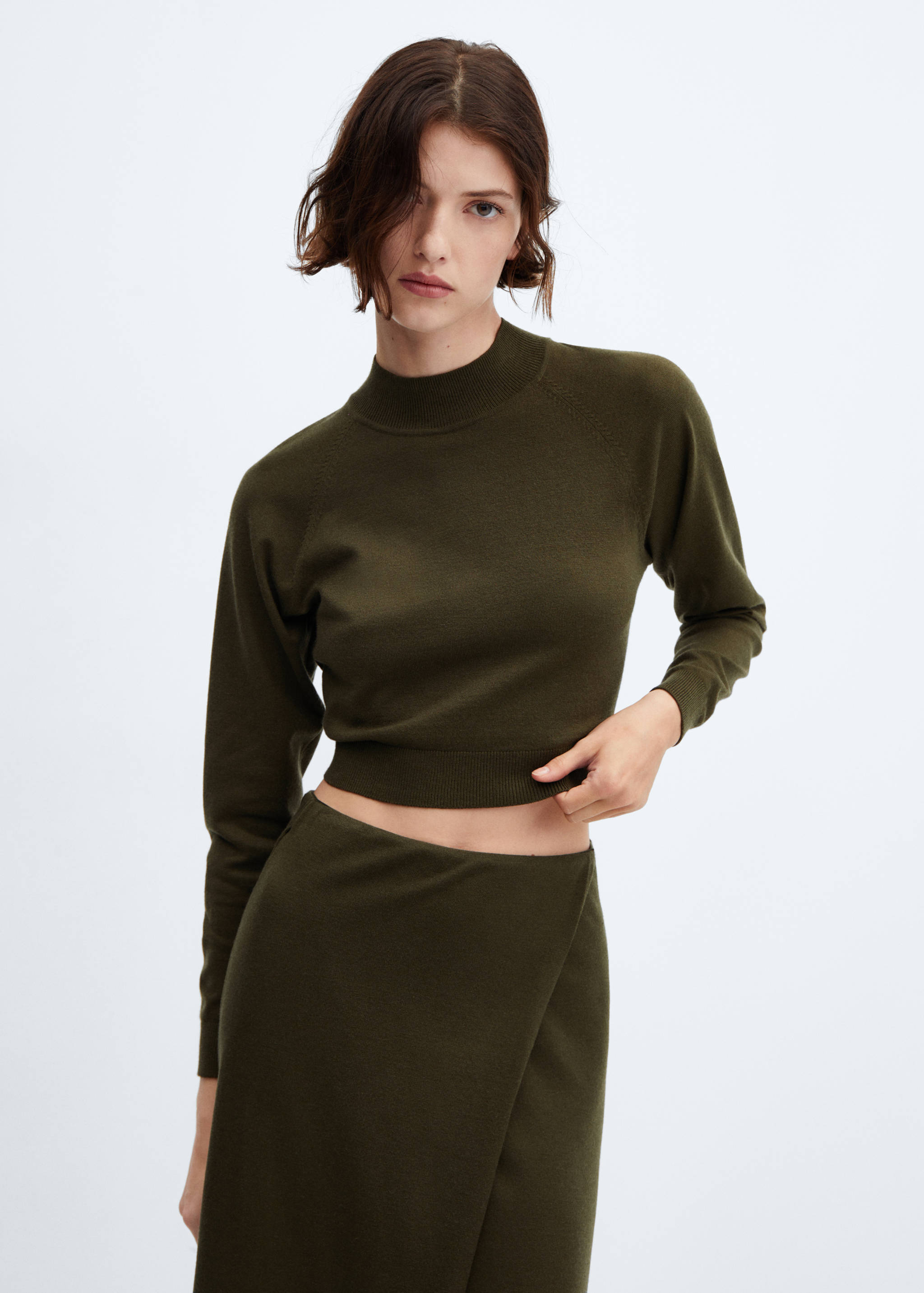 Cropped sweater with perkins neck - Medium plane