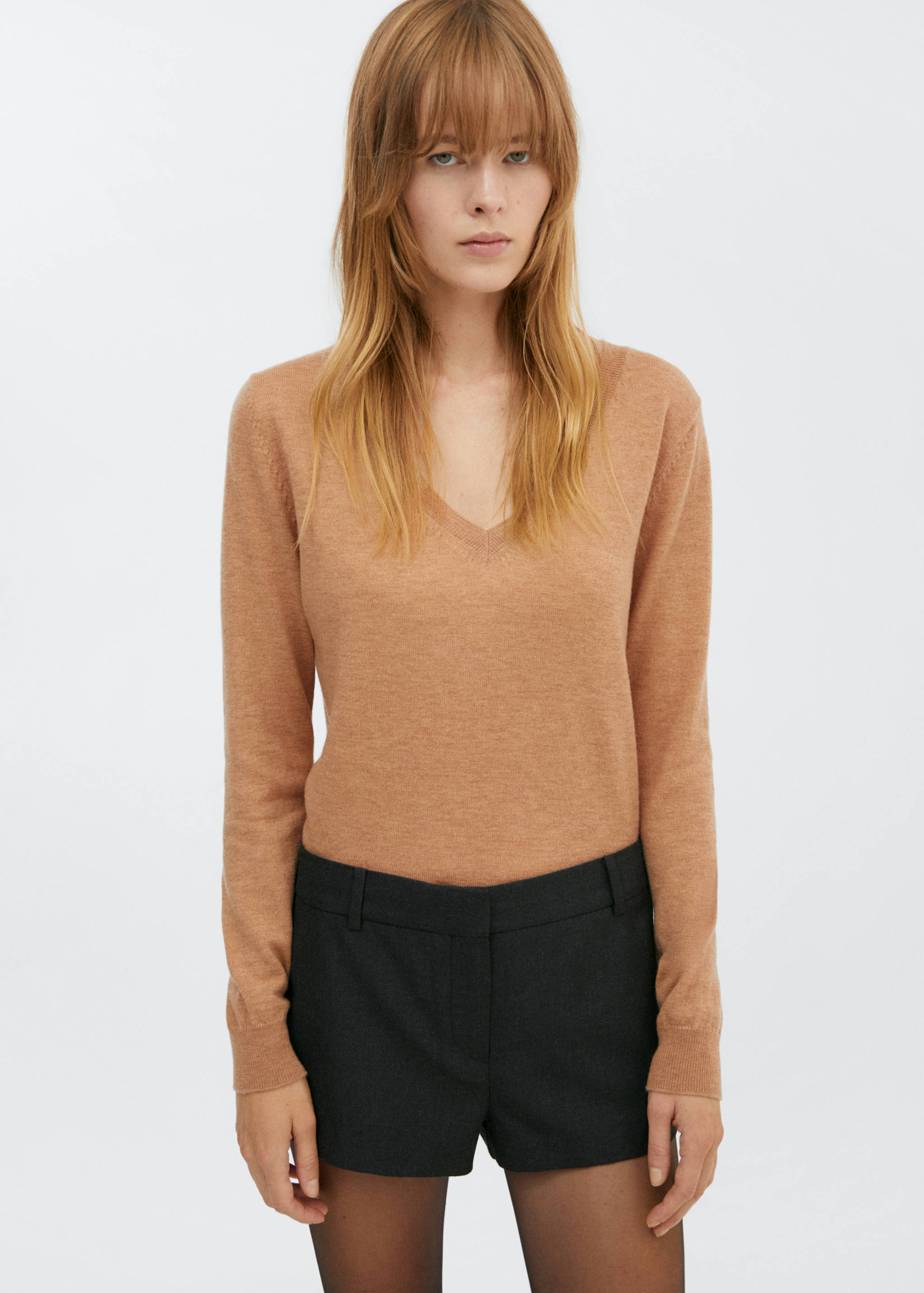 Pull-over laine col en V - Plan moyen