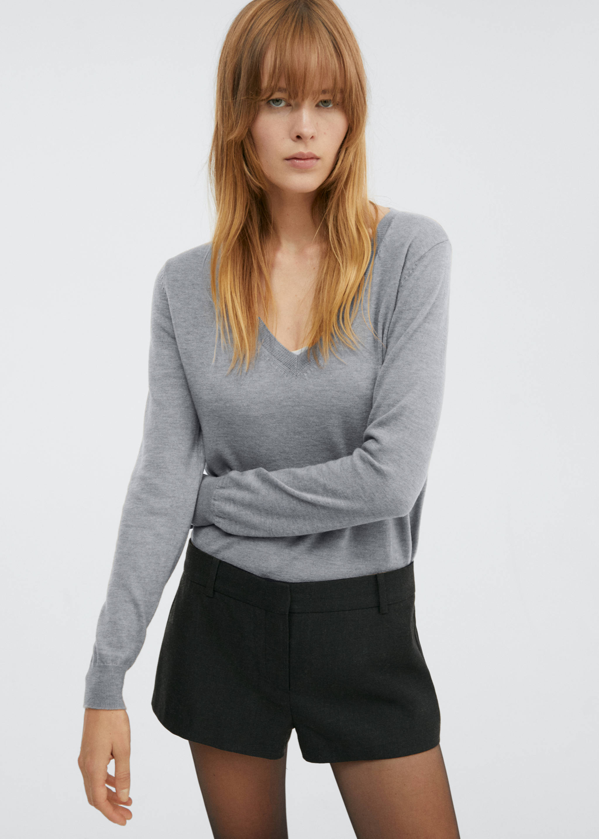 Pull-over laine col en V - Plan moyen