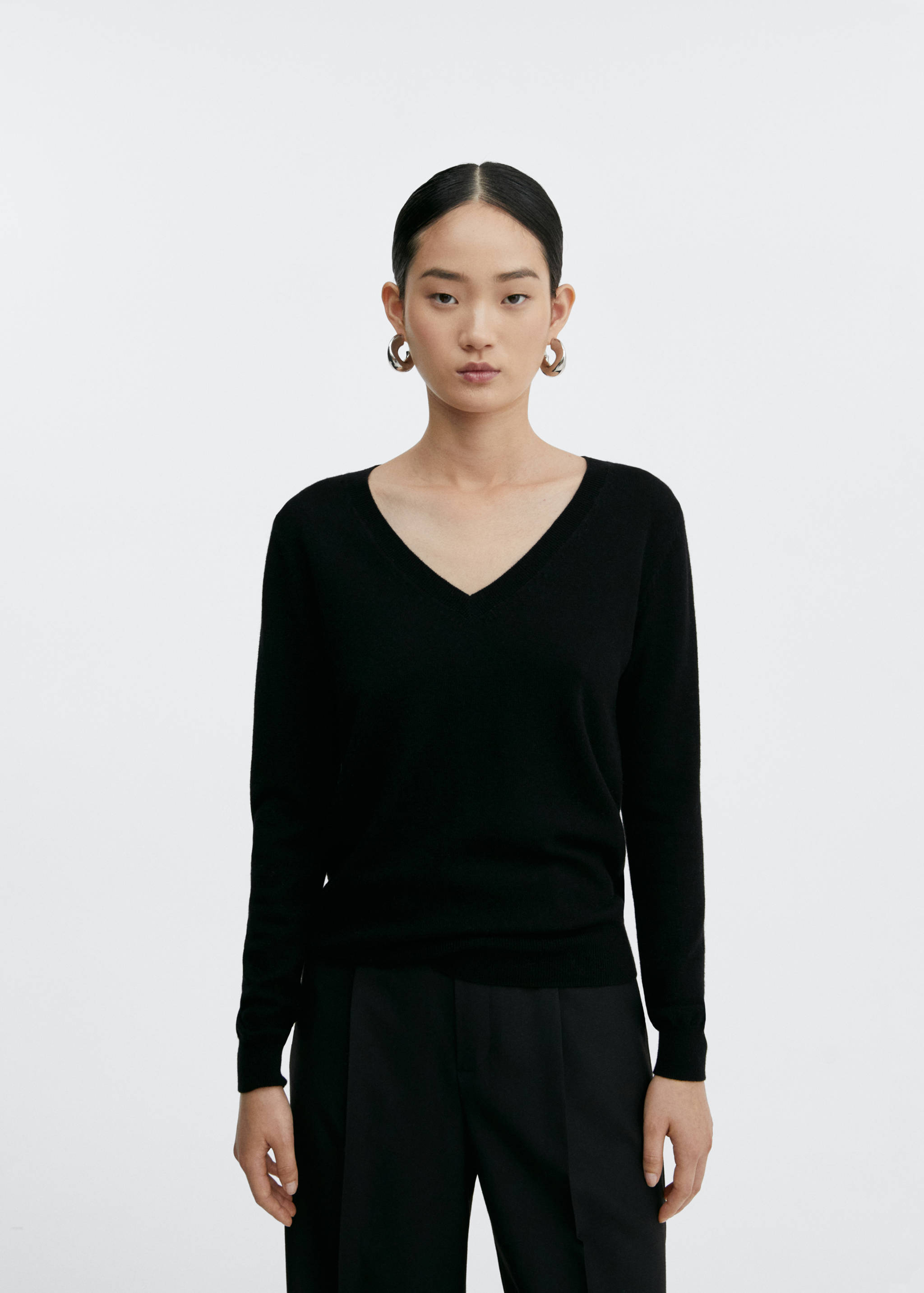 Pull-over laine col en V - Plan moyen