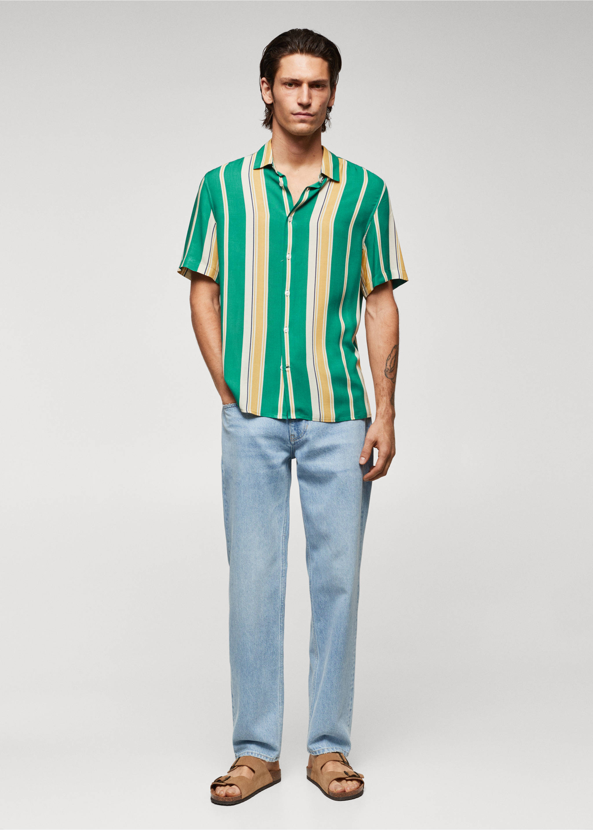 Short sleeve striped shirt - General plane, Green. Ref: 57005807-00.