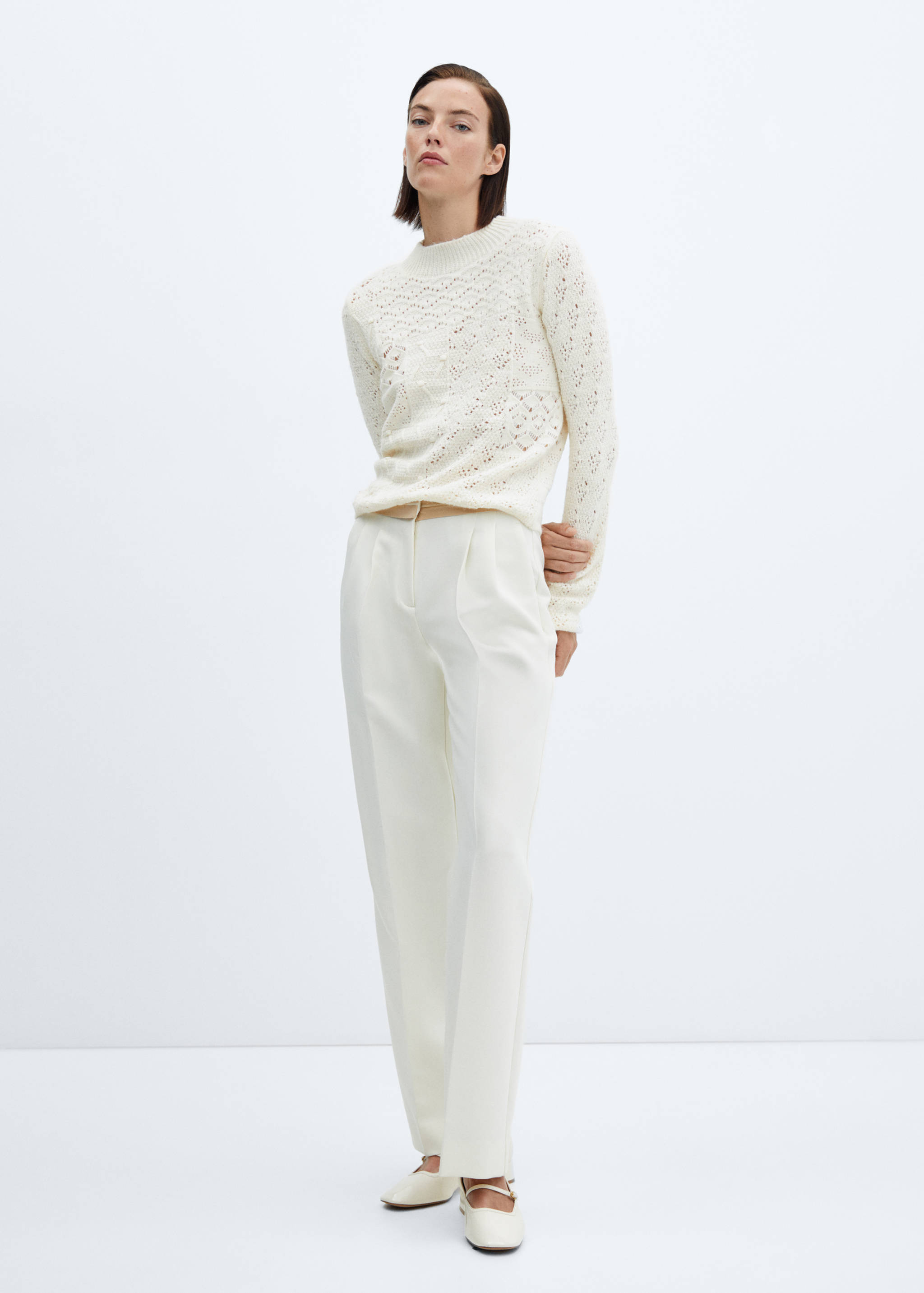 Pull-over mélange crochet maille ajourée - Plan général