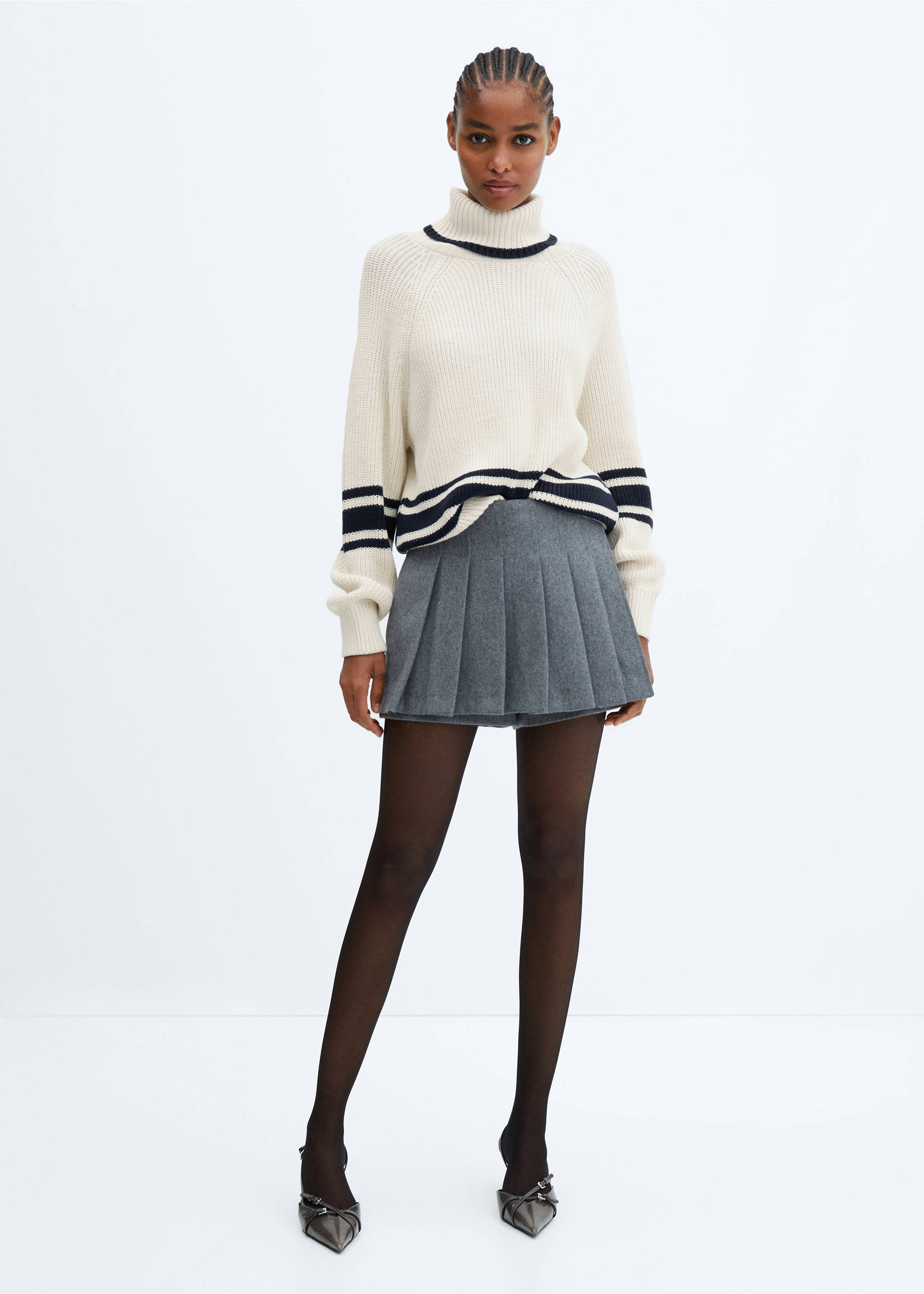 Striped turtleneck sweater - General plane, Ecru. Ref: 57005830-00.