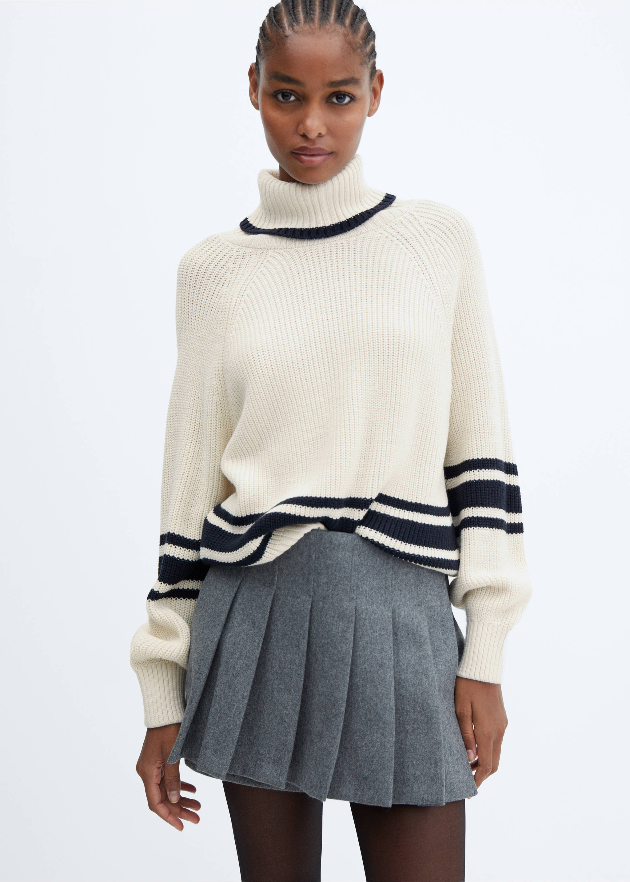 Striped turtleneck sweater - Medium plane, Ecru. Ref: 57005830-00.