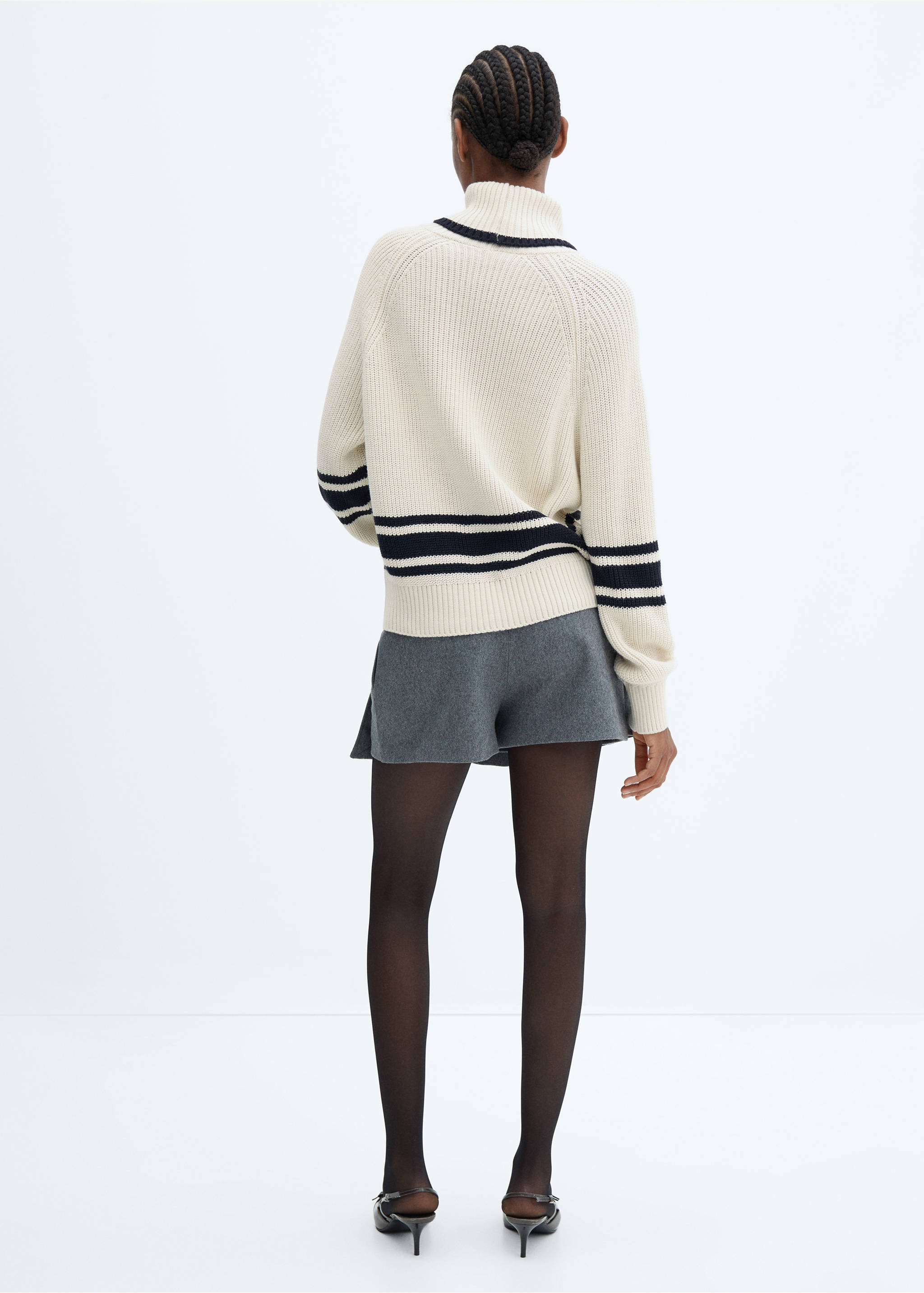 Striped turtleneck sweater - Reverse of the article, Ecru. Ref: 57005830-00.