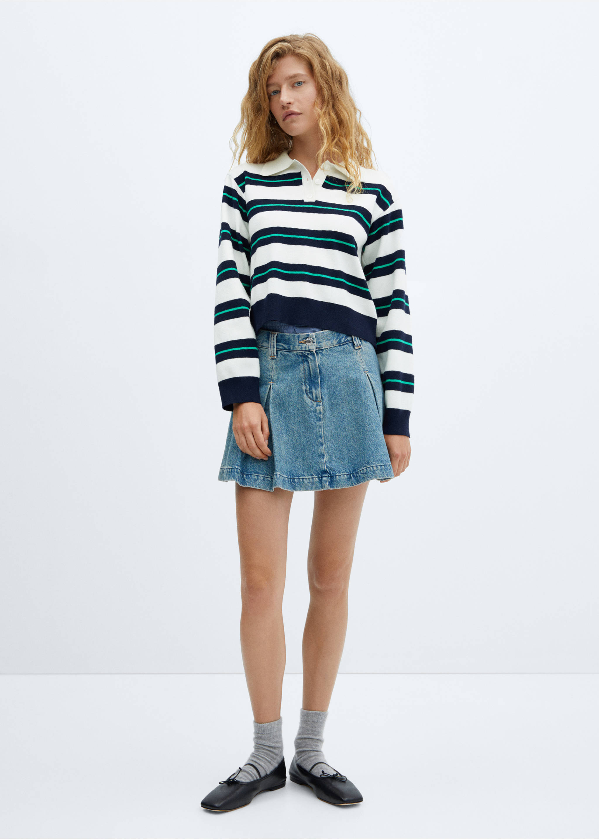 Striped polo-neck sweater - General plane, Green. Ref: 57005834-00.