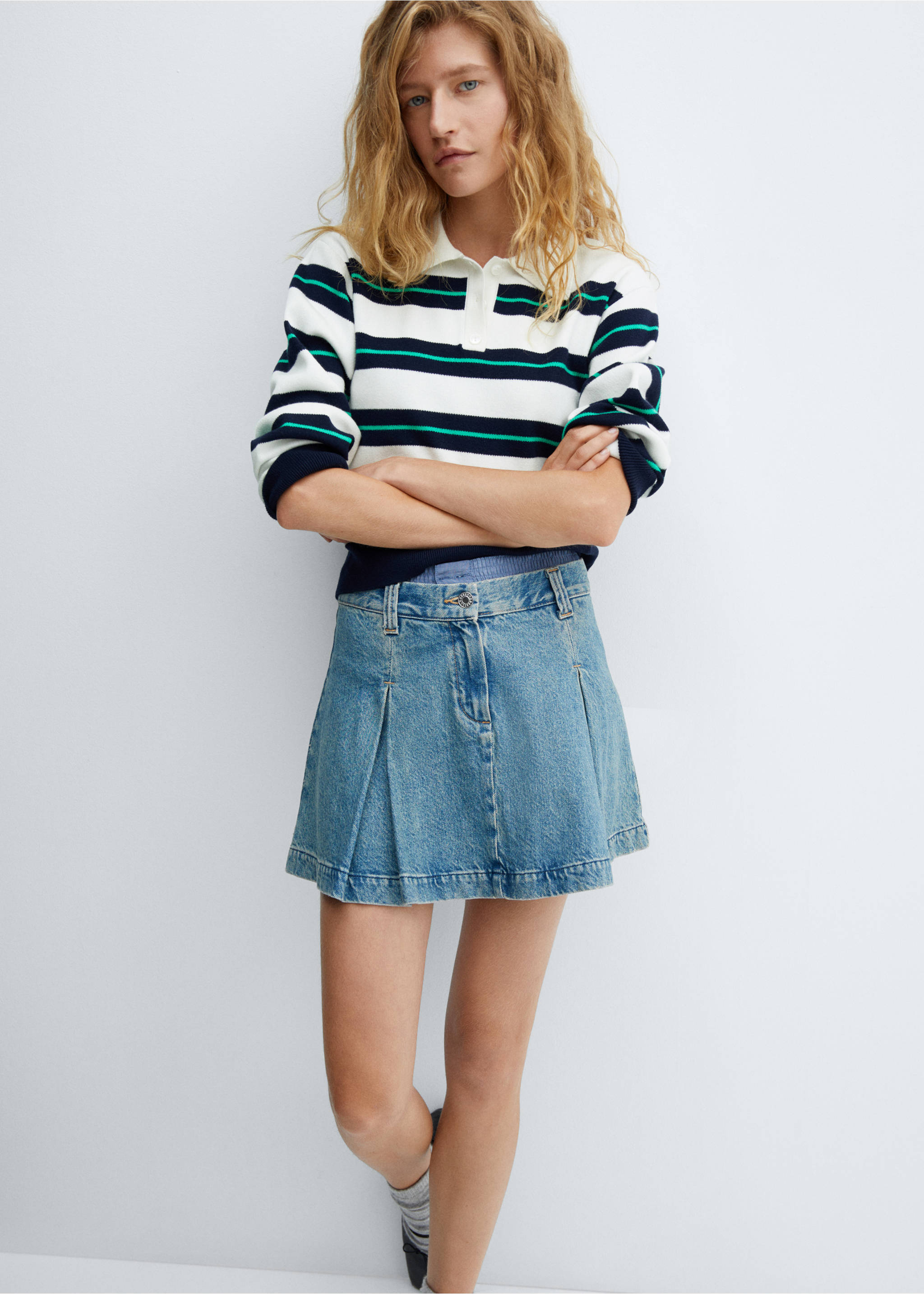 Striped polo-neck sweater - Medium plane, Green. Ref: 57005834-00.