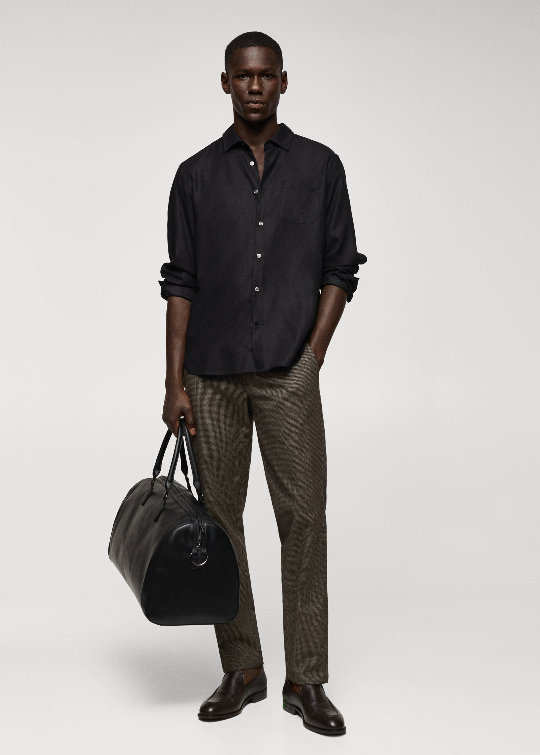 Slim-fit cotton micro-houndstooth slim-fit trousers - General plane