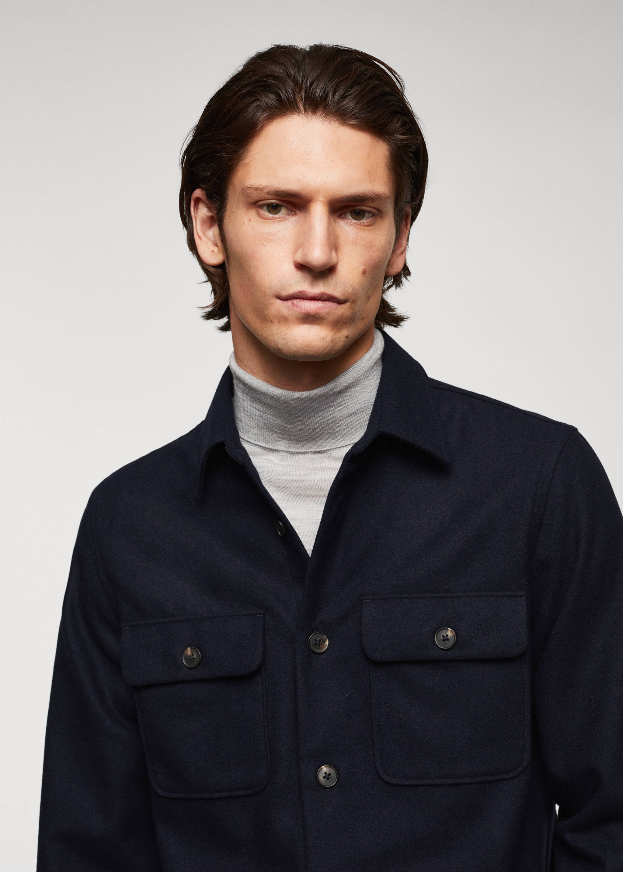 Surchemise laine poches - Détail de l'article 1, Bleu marine. Ref: 57005960-00.
