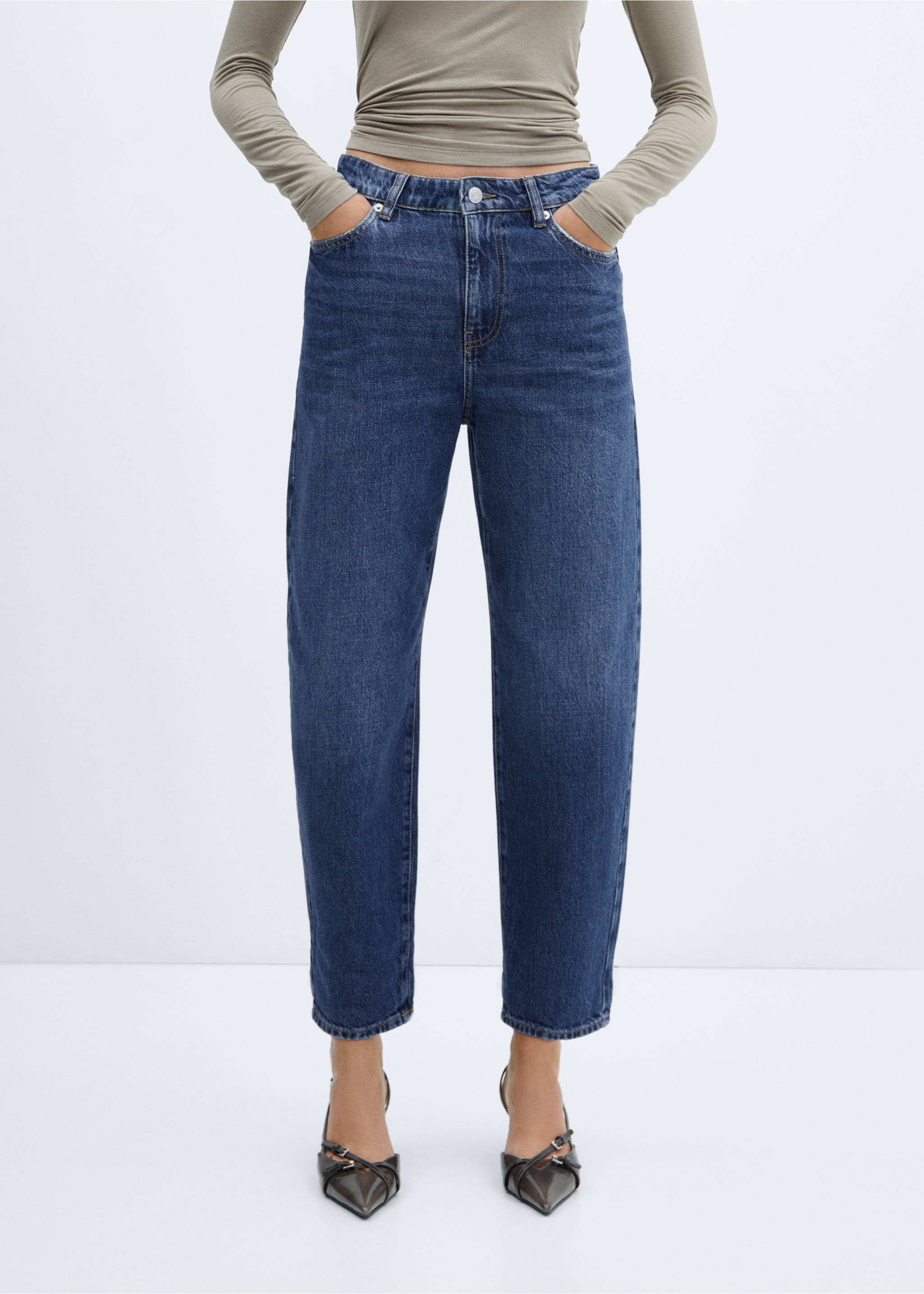 High-waist slouchy jeans - Medium plane, Dark Blue. Ref: 57005974-00.