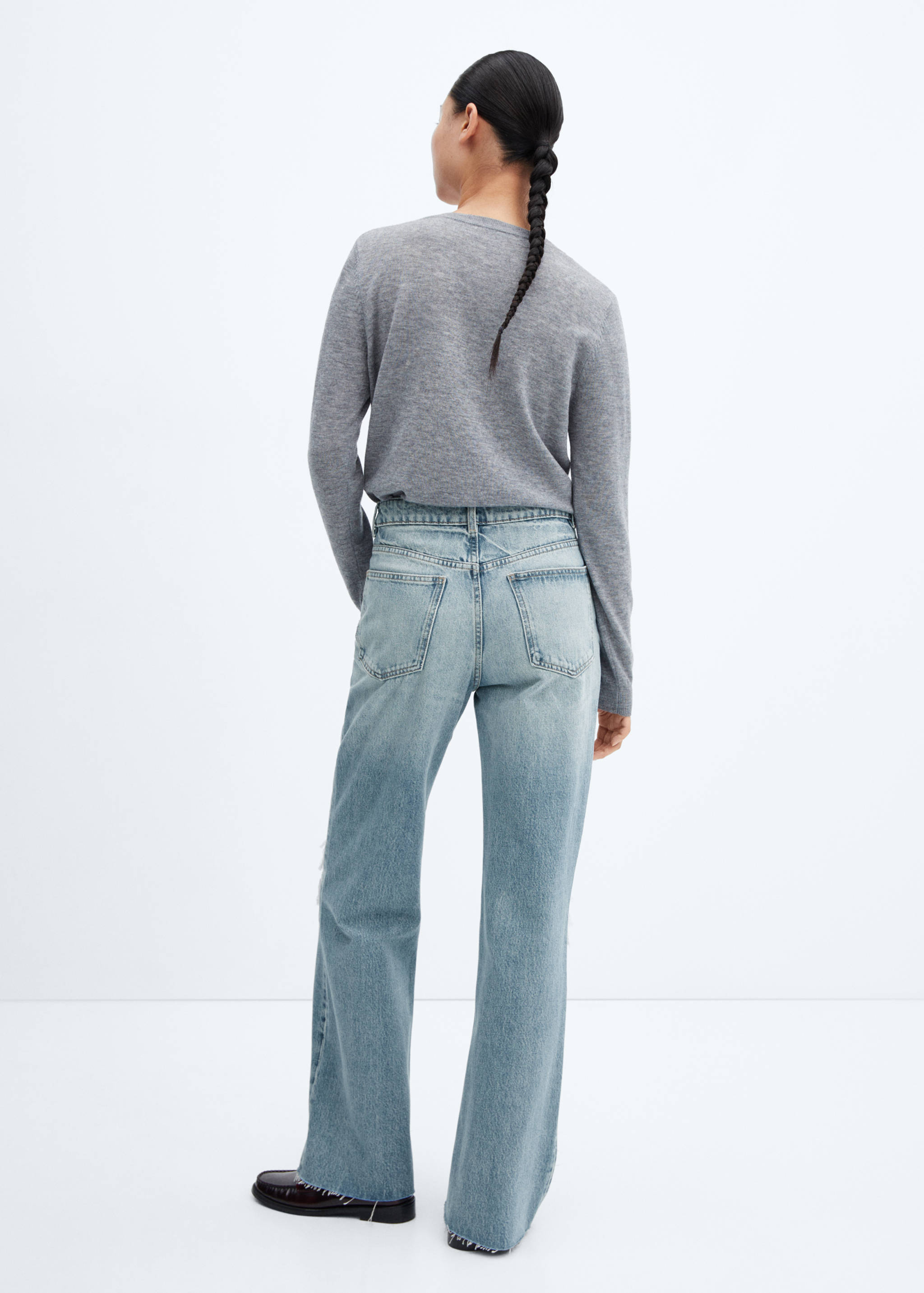 Decorative ripped wide leg jeans - Reverse of the article