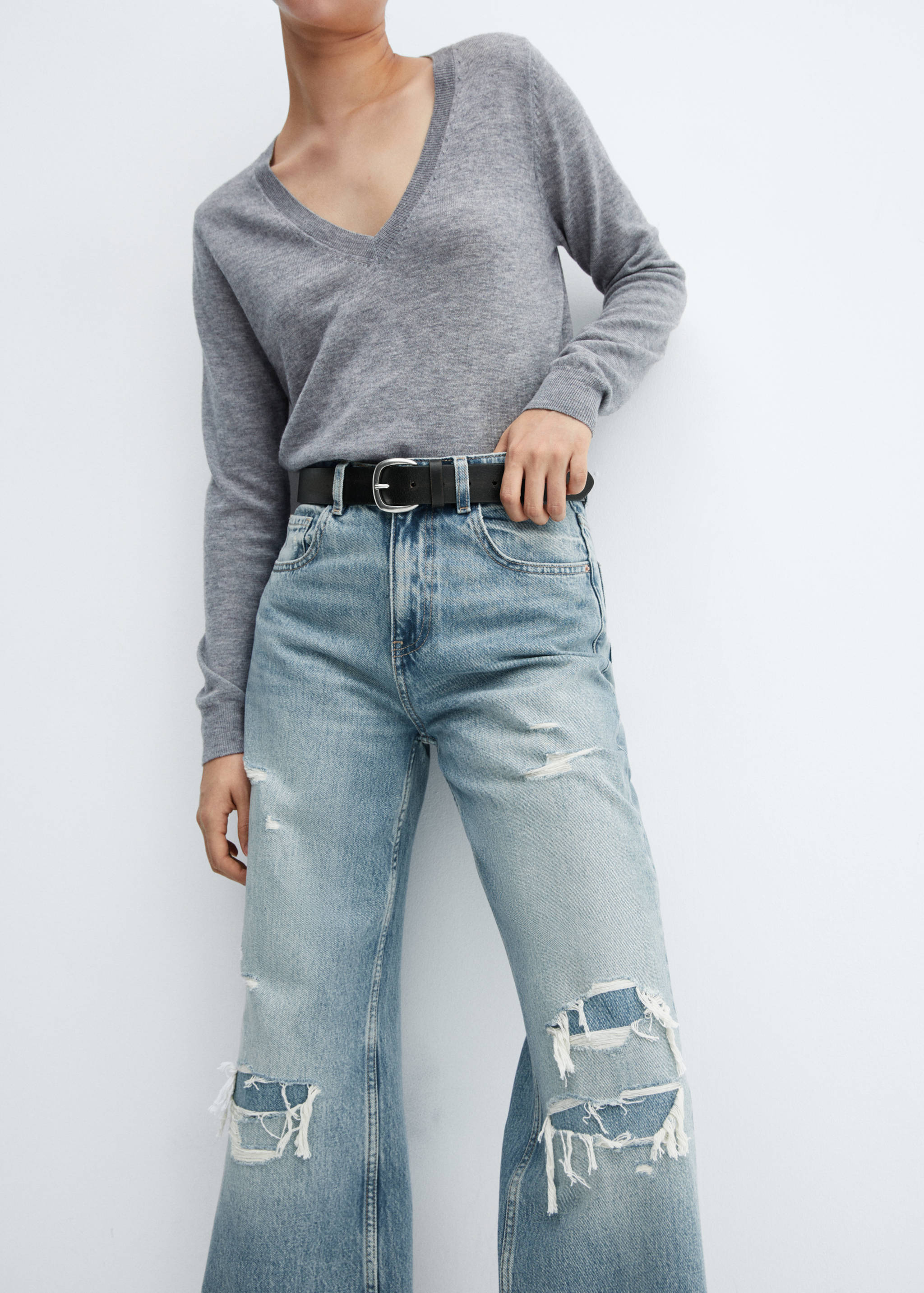 Decorative ripped wide leg jeans - Details of the article 6