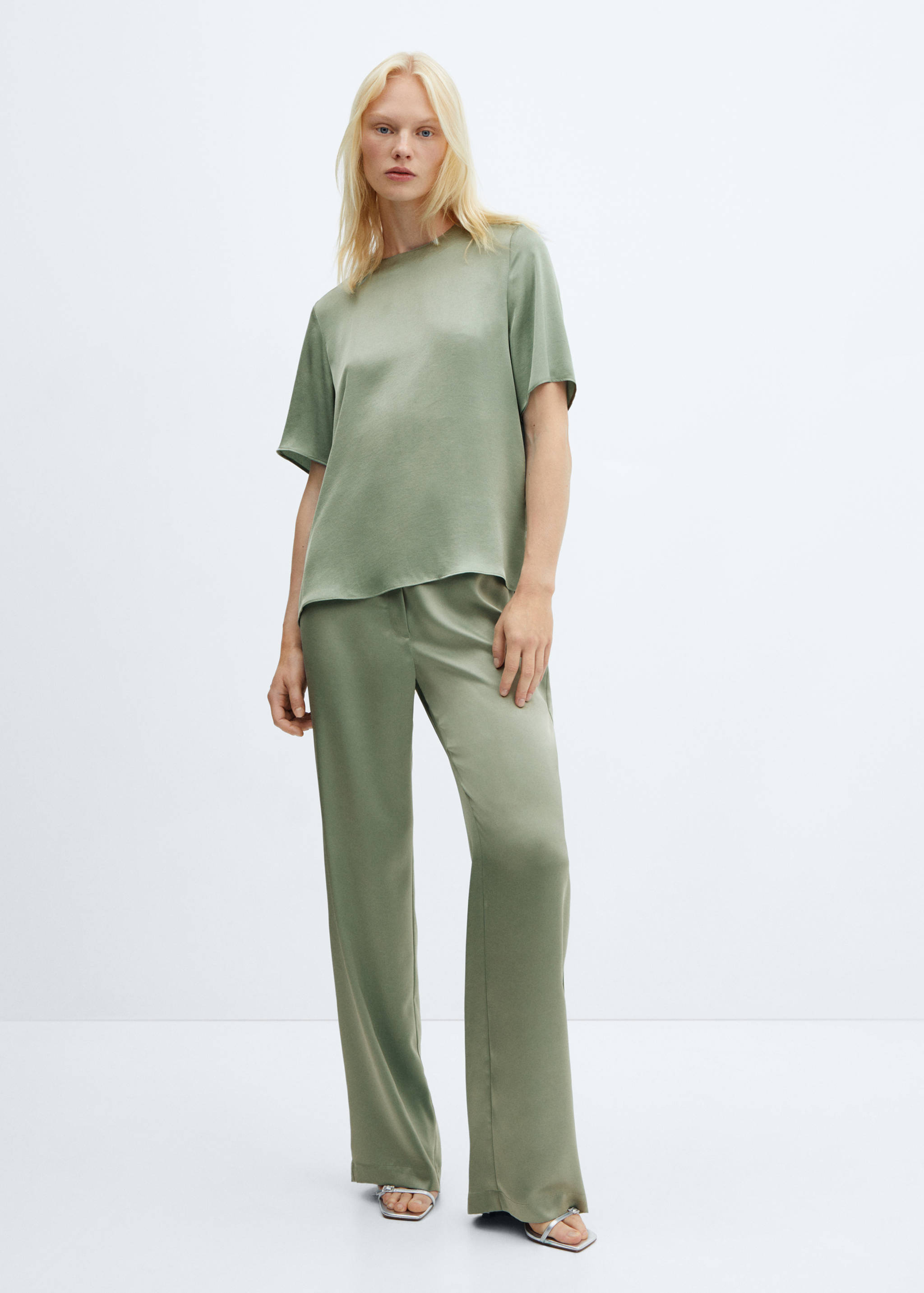 Satin trousers with elastic waist - General plane
