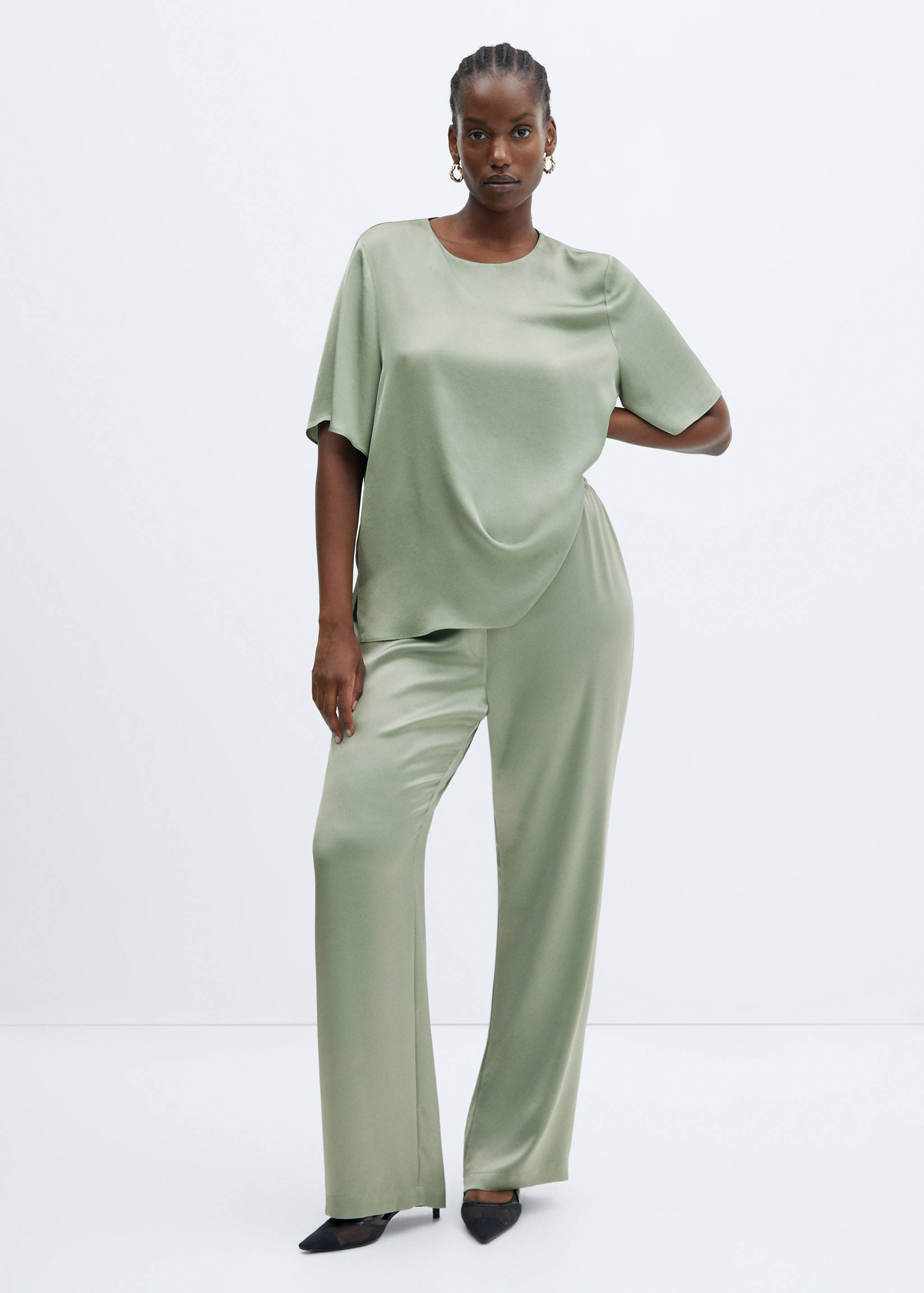 Satin trousers with elastic waist - Details of the article 3