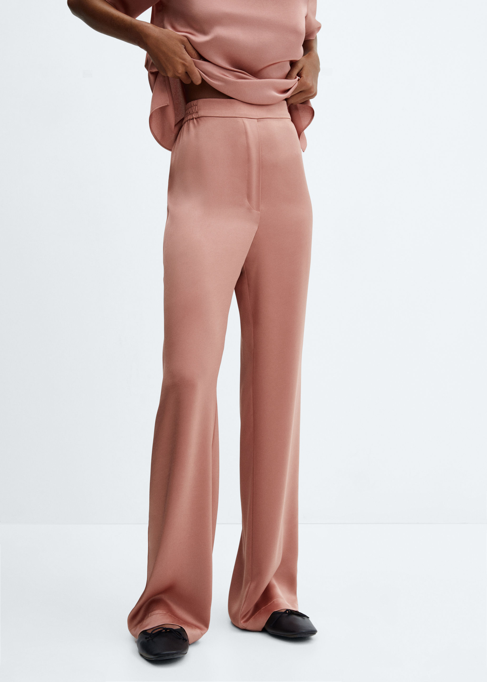 Satin trousers with elastic waist - Medium plane