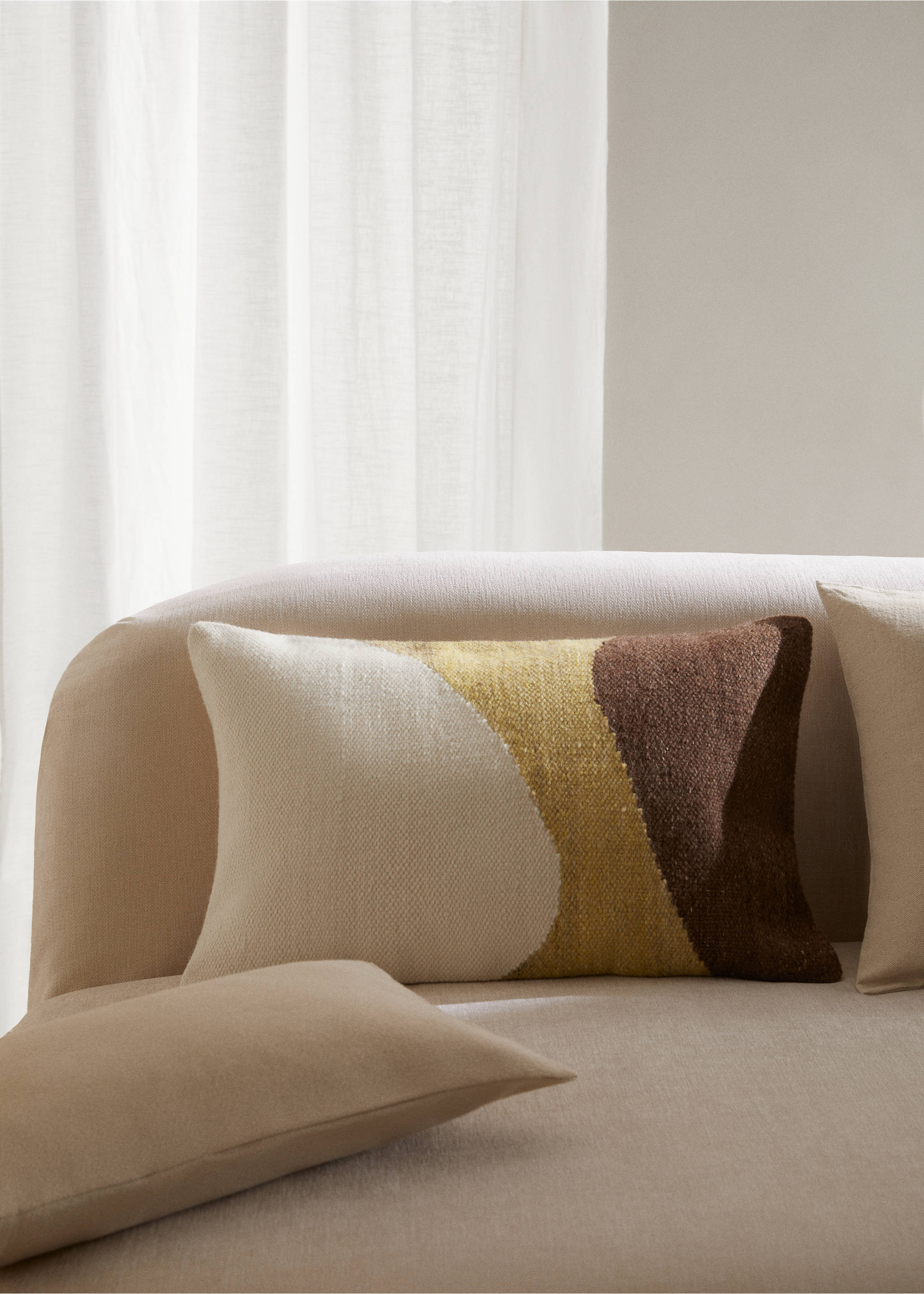 Housse de coussin 100 % coton ondes 40x60 cm - Plan général, Beige. Ref: 57006025-00.