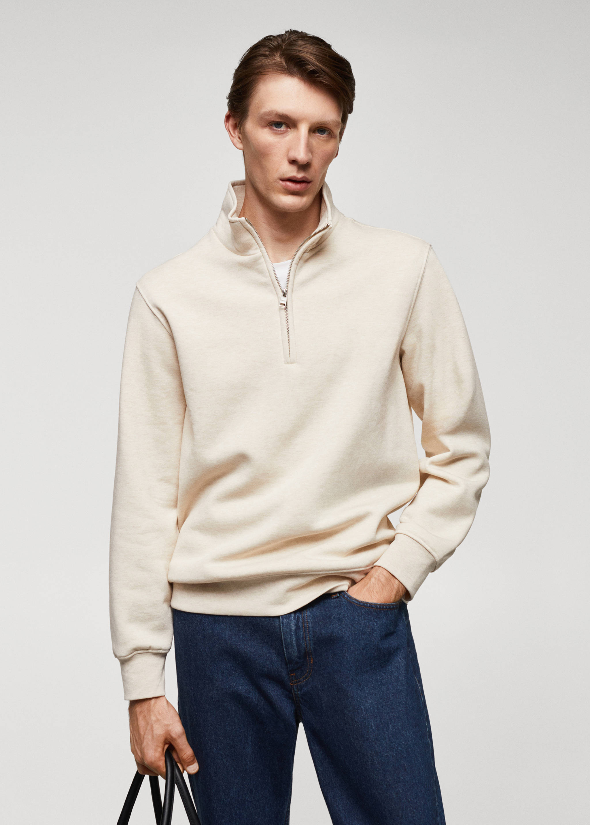 Sweat-shirt coton col zippé - Plan moyen