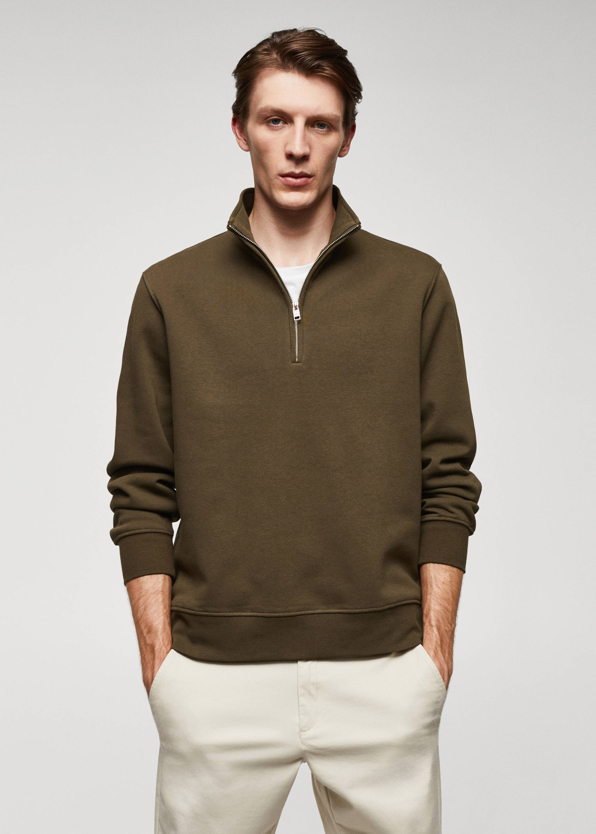 Sweat-shirt coton col zippé - Plan moyen