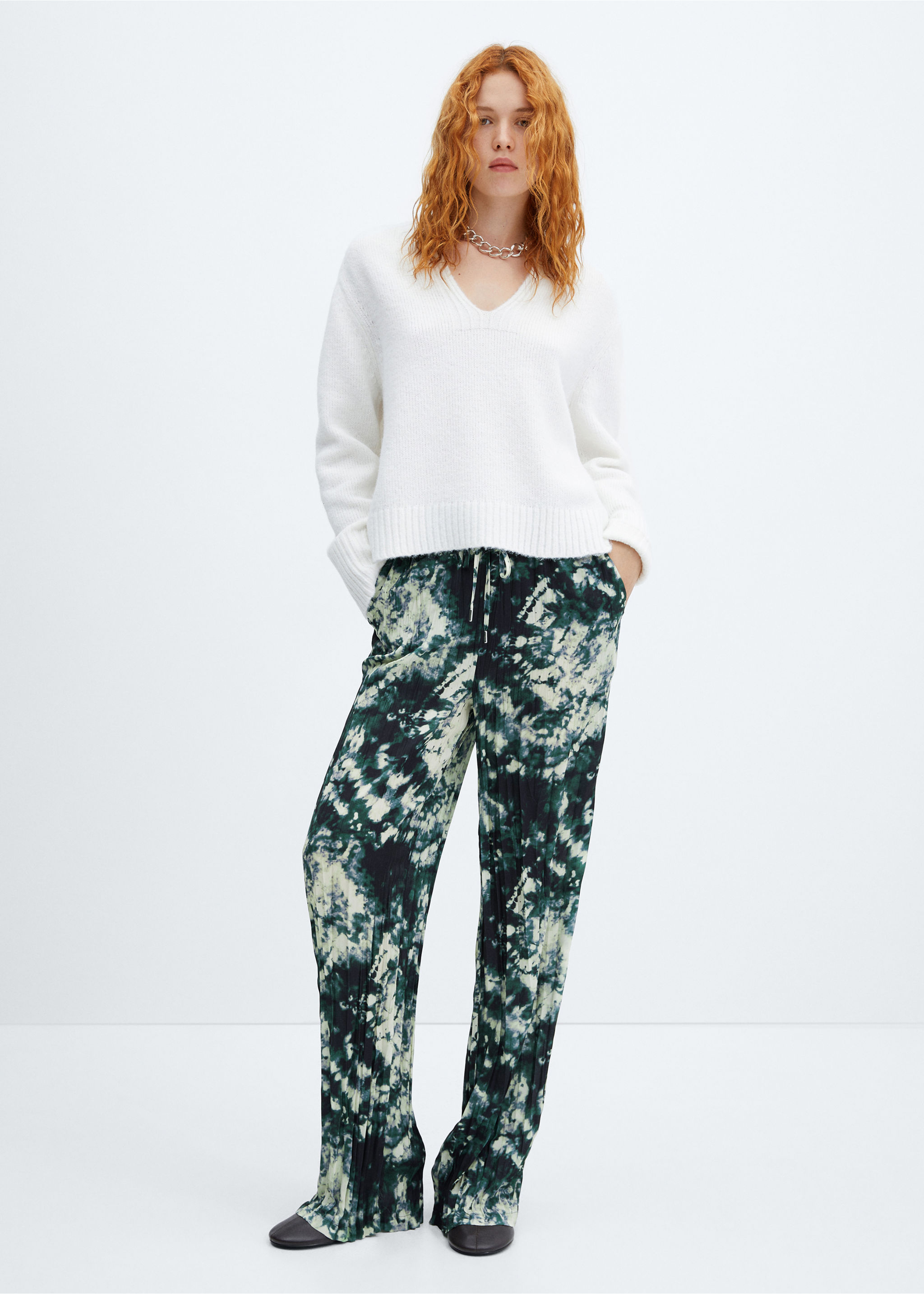 Pleated tie-dye trousers - General plane