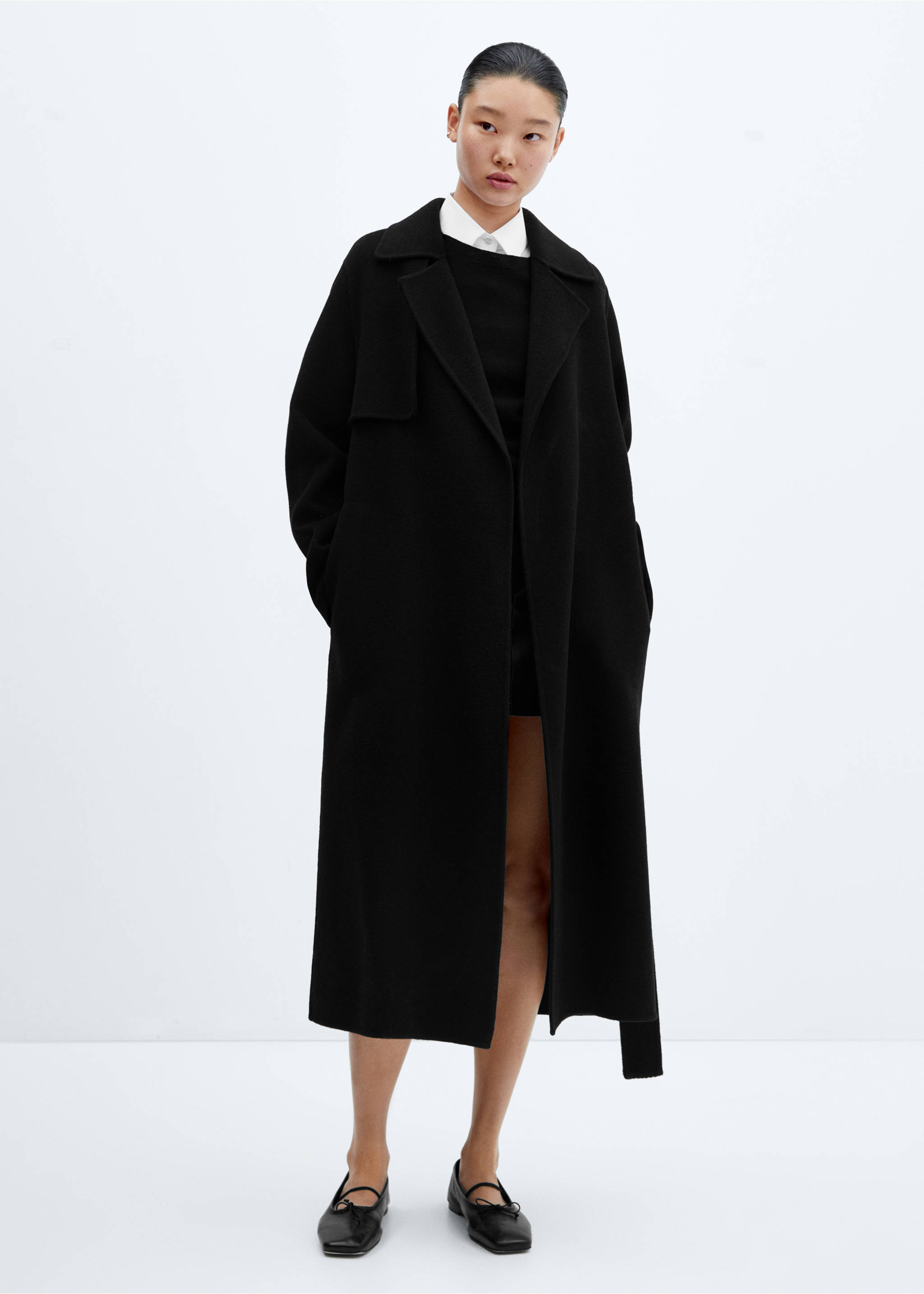 Handmade wool coat with belt - General plane, Black. Ref: 57006716-00.