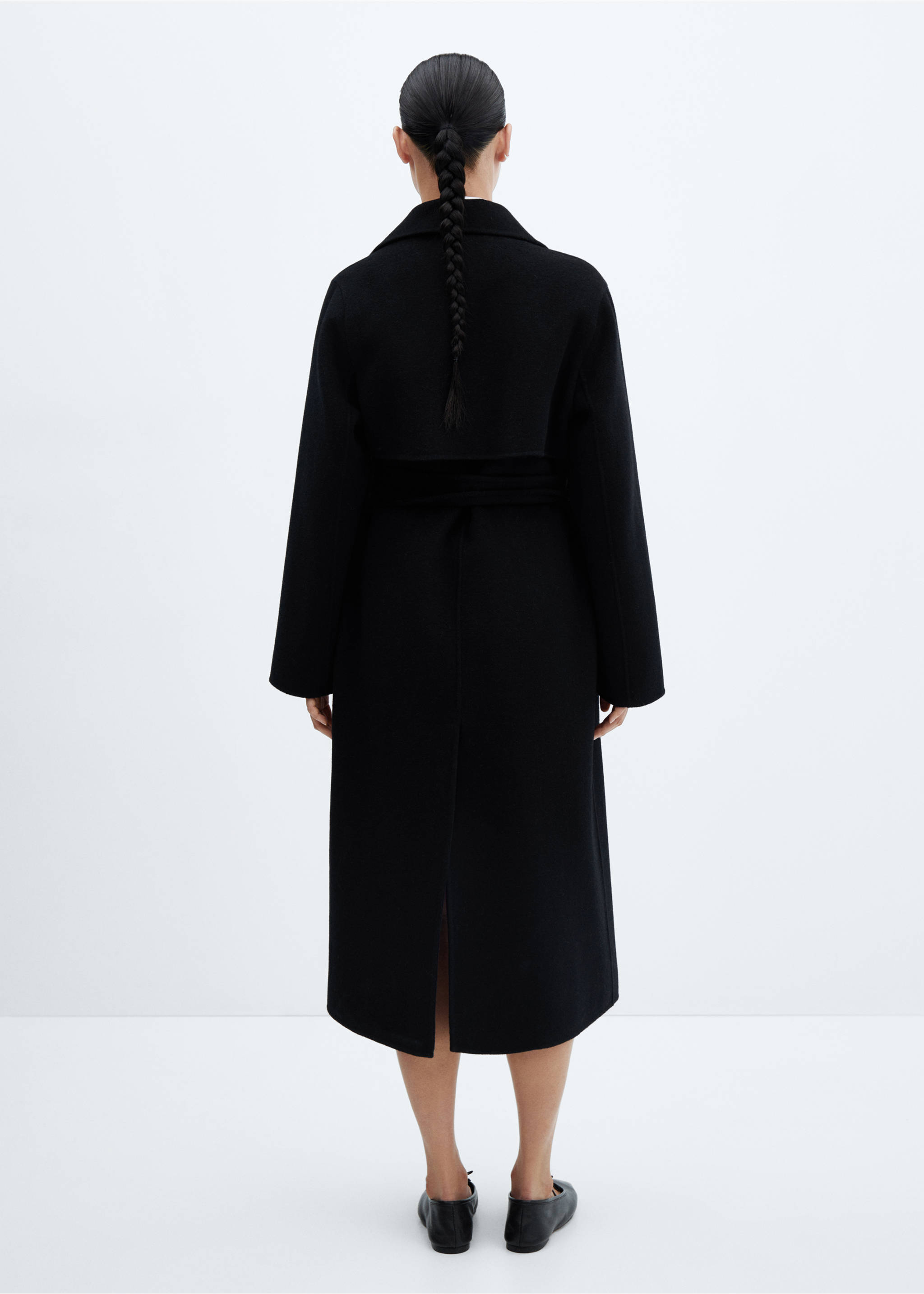 Handmade wool coat with belt - Reverse of the article, Black. Ref: 57006716-00.