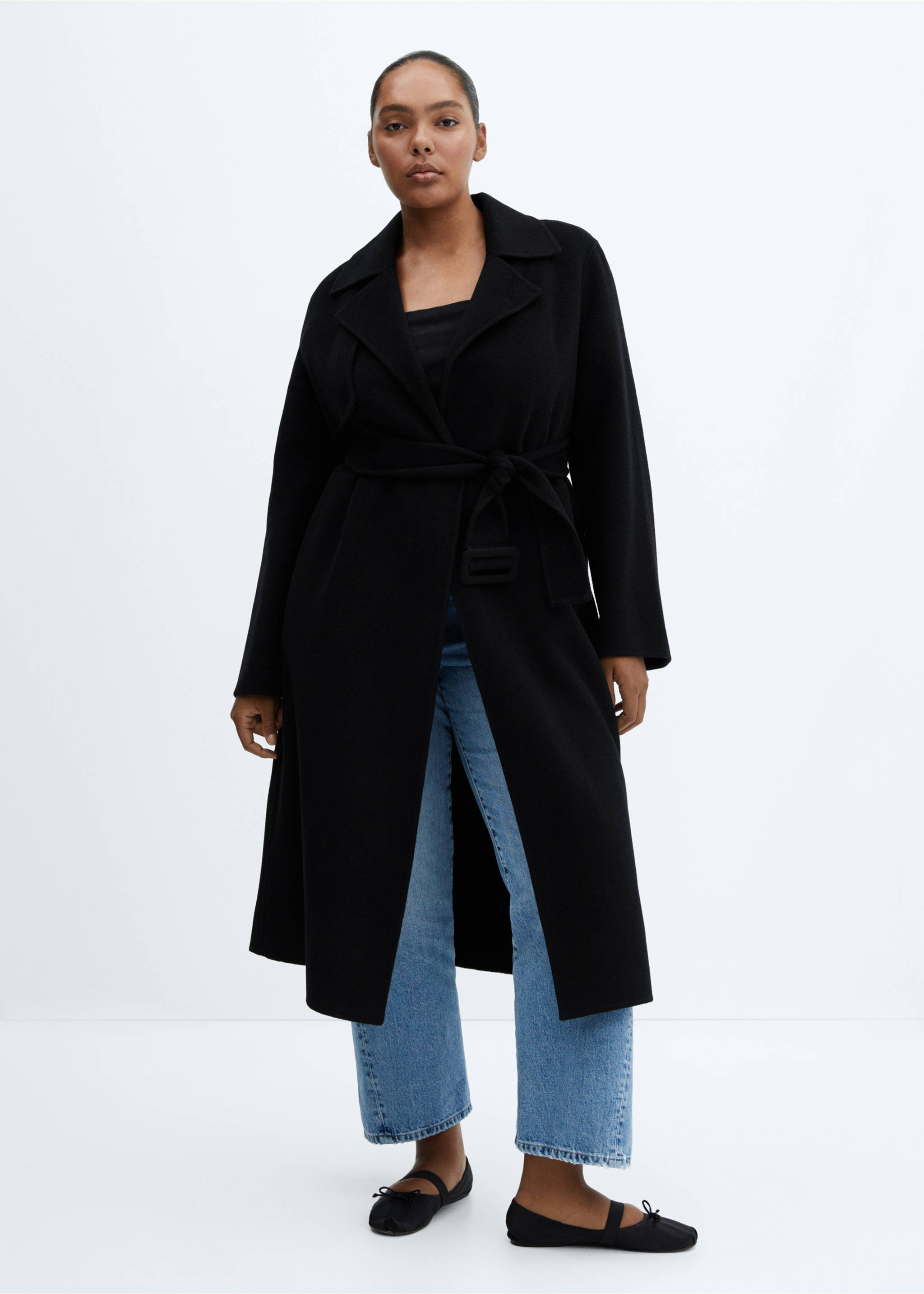 Handmade wool coat with belt - Details of the article 3, Black. Ref: 57006716-00.