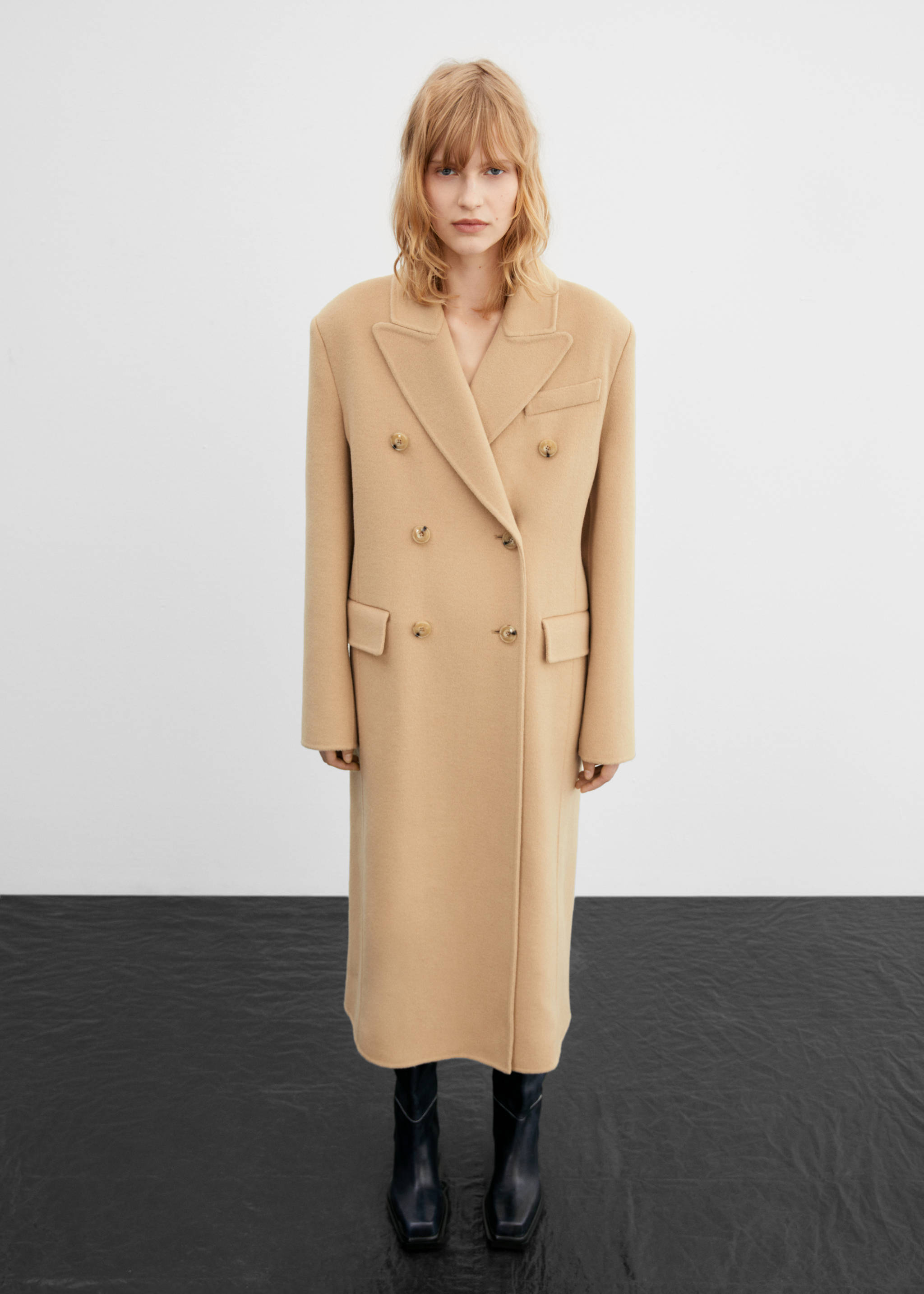 Double-breasted virgin wool coat - General plane, Beige. Ref: 57006718-00.