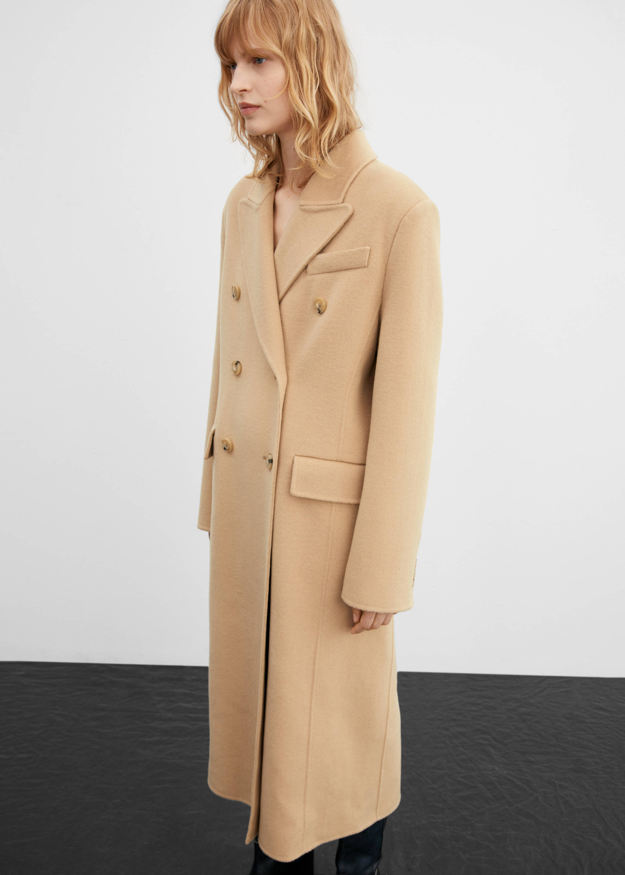 Double-breasted virgin wool coat - Medium plane, Beige. Ref: 57006718-00.
